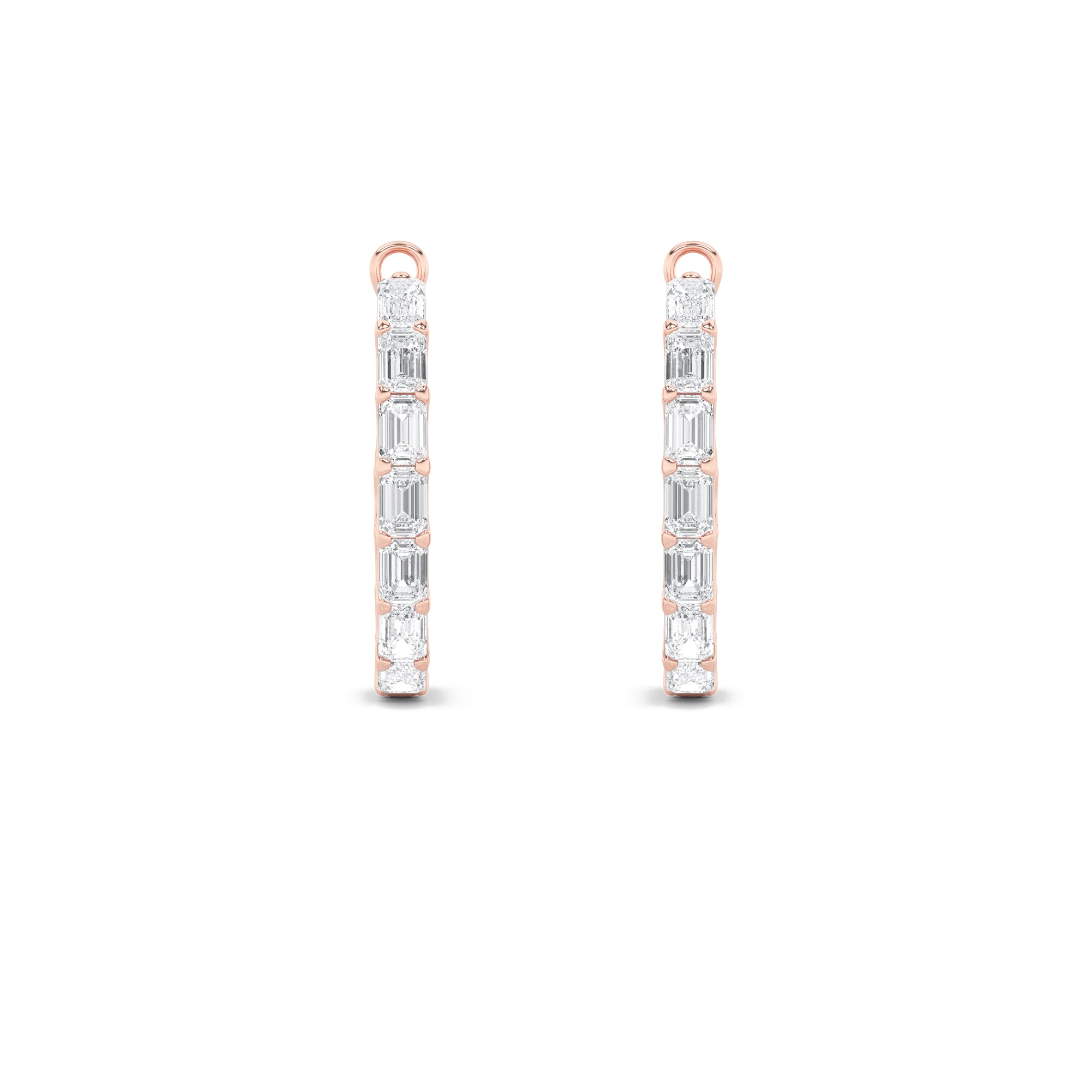 4.25CTW Emerald Shaped Lab Grown Diamond (G/VS) Inside Out Hoop Earrings in 14K Gold