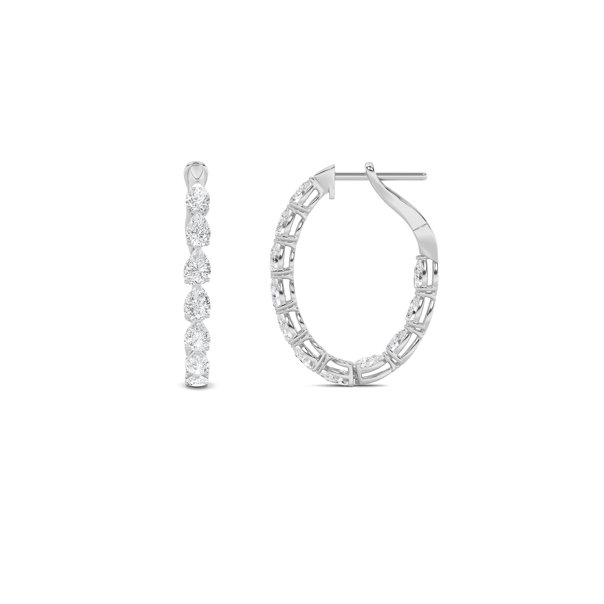 4.25CTW Pear Shaped Lab Grown Diamond (F/VS) Inside Out Hoop Earrings in 14K Gold