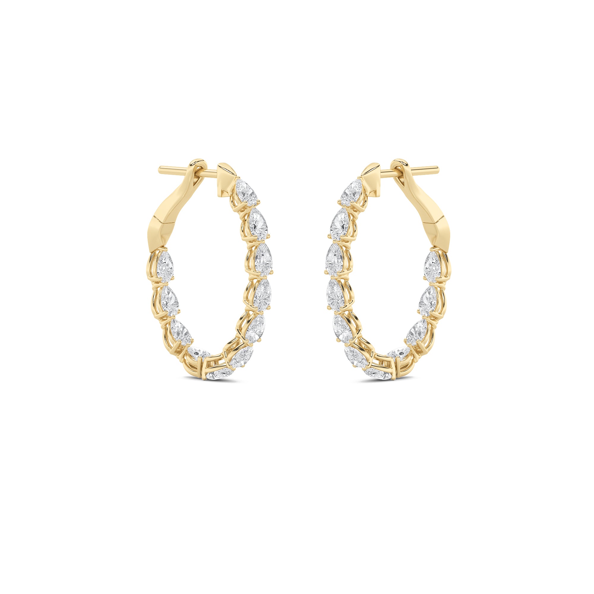 4.25CTW Pear Shaped Lab Grown Diamond (F/VS) Inside Out Hoop Earrings in 14K Gold