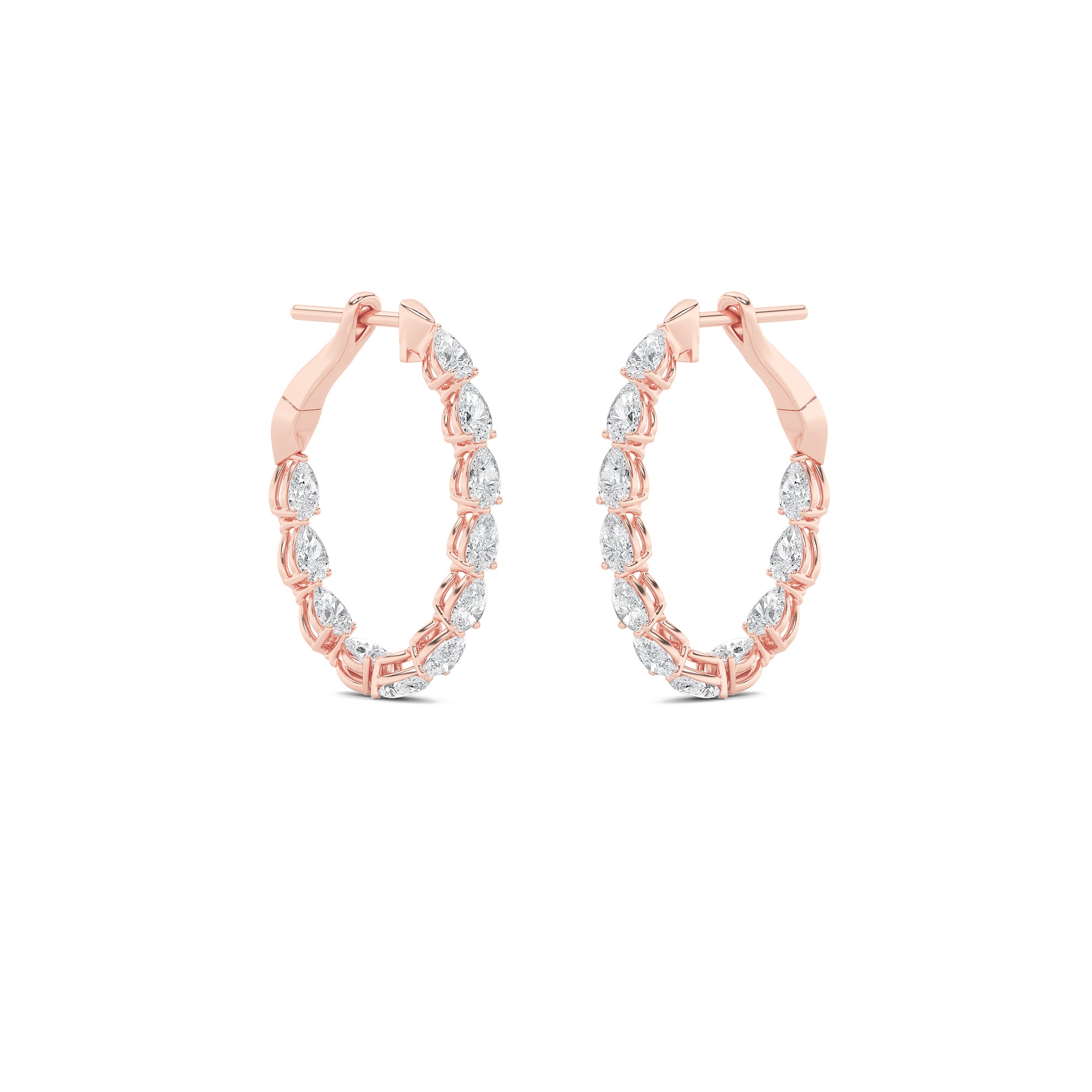 4.25CTW Pear Shaped Lab Grown Diamond (G/VS) Inside Out Hoop Earrings in 14K Gold
