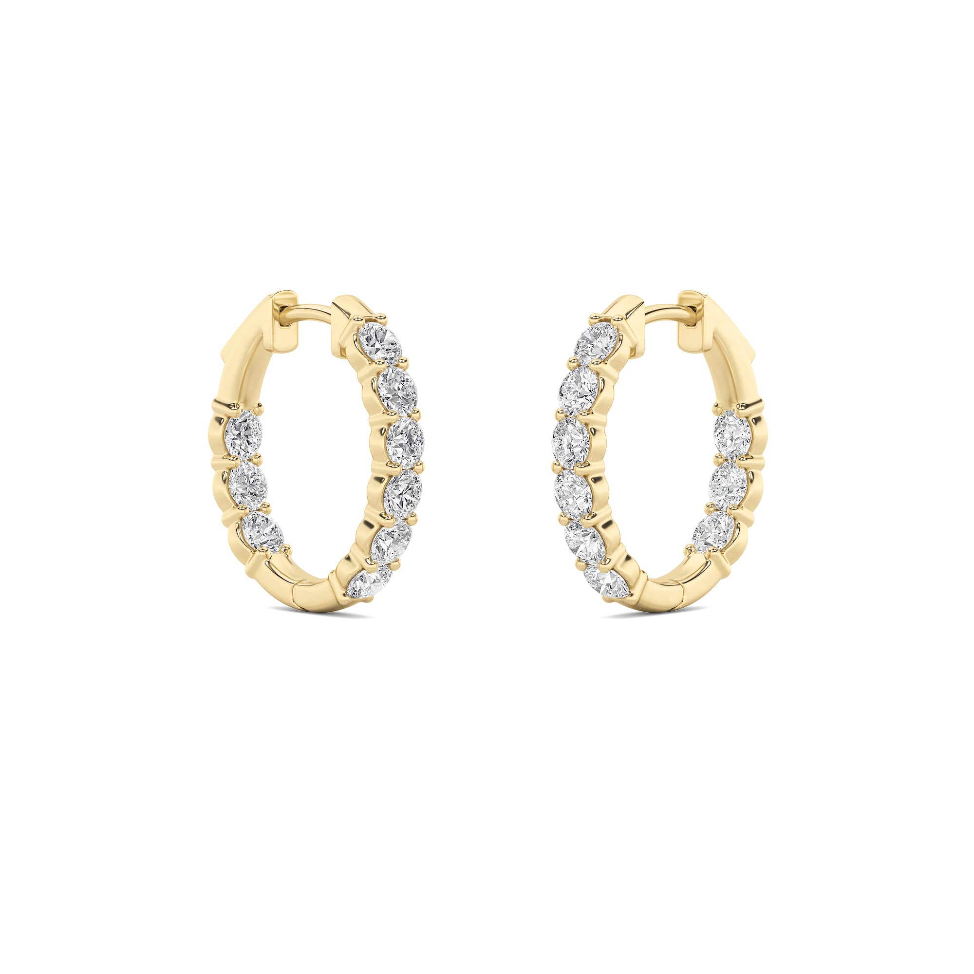 2CTW Round Shaped Lab Grown Diamond (F/VS) Inside Out Hoop Earrings in 14K Gold