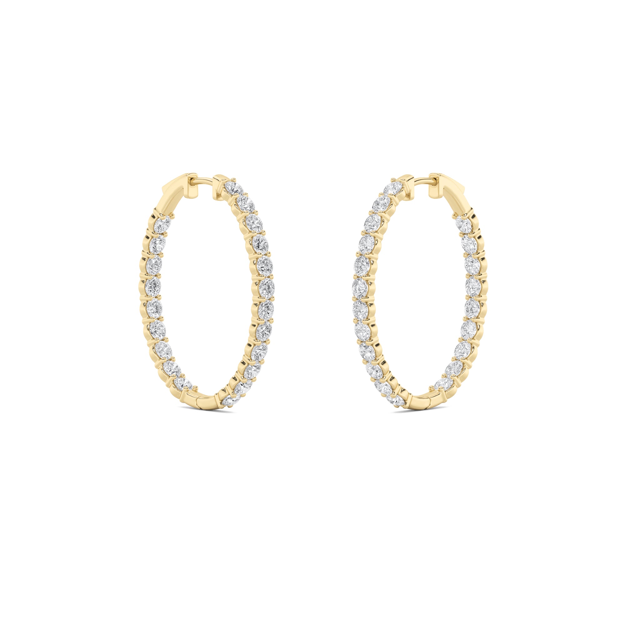 5CTW Round Shaped Lab Grown Diamond (F/VS) Inside Out Hoop Earrings in 14K Gold