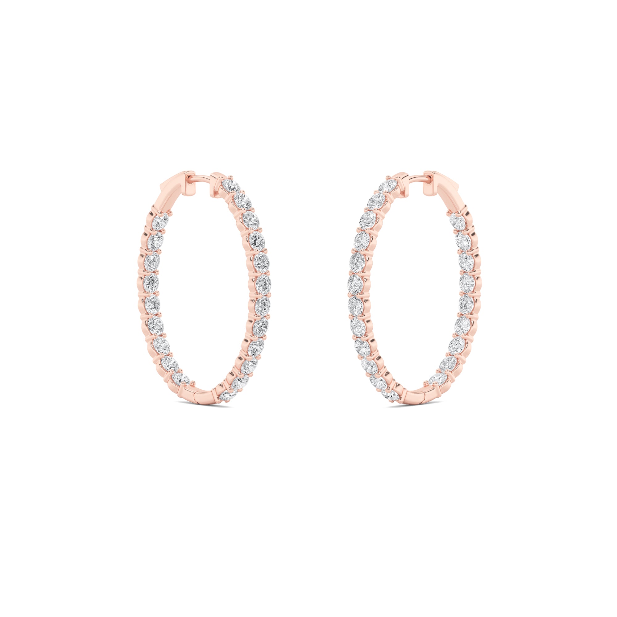 5CTW Round Shaped Lab Grown Diamond (F/VS) Inside Out Hoop Earrings in 14K Gold