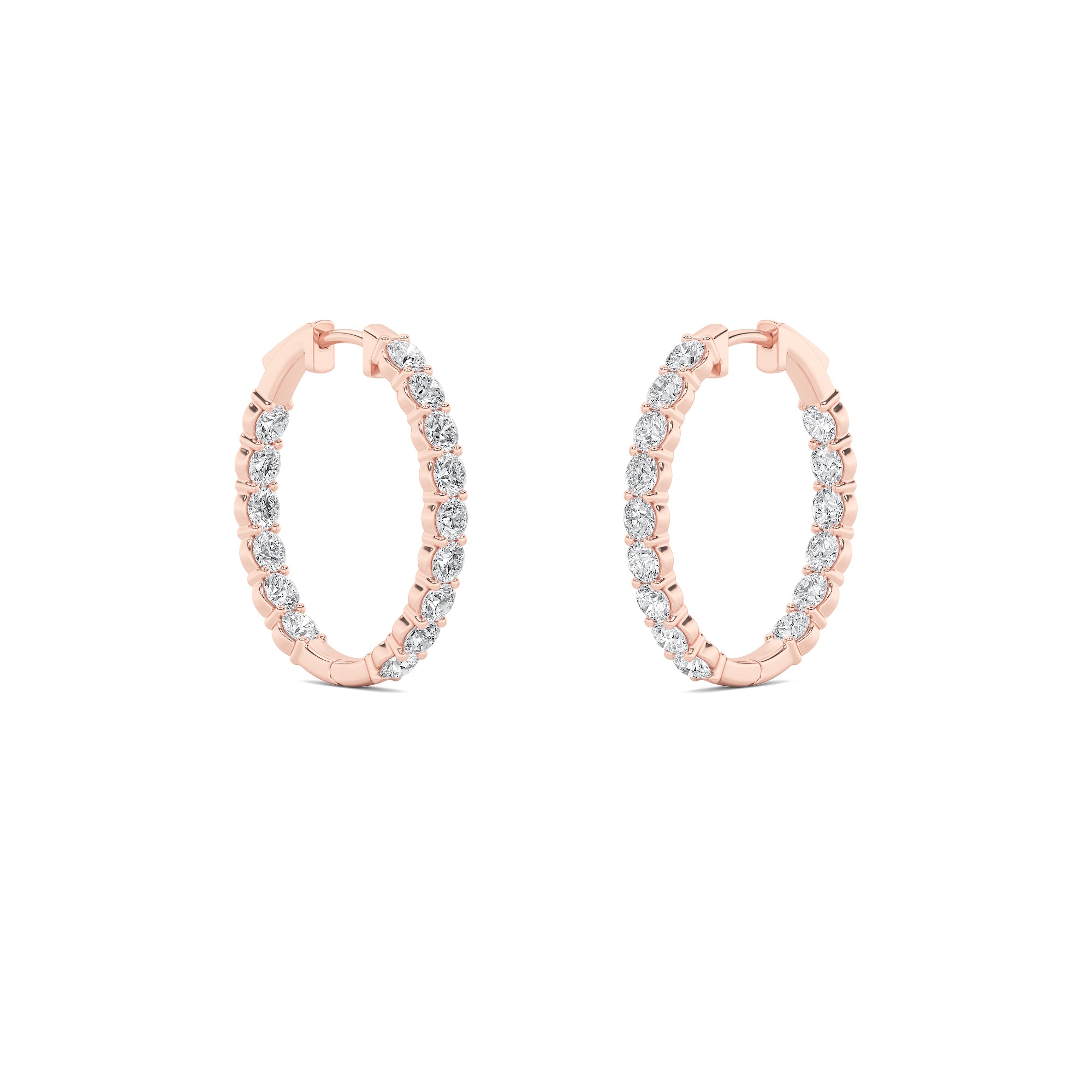 7CTW Round Shaped Lab Grown Diamond (F/VS) Inside Out Hoop Earrings in 14K Gold