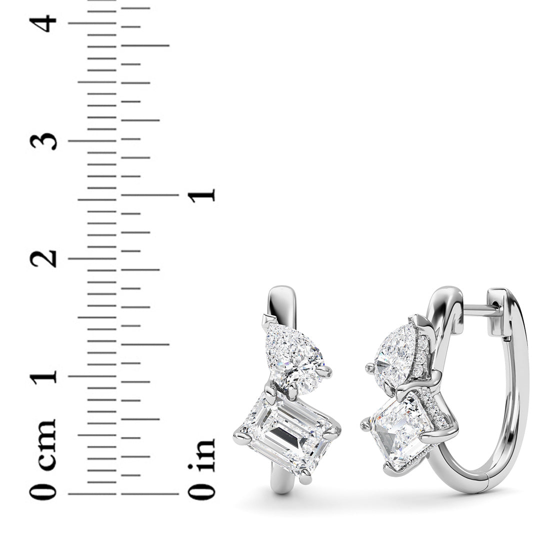3CTW Emerald Shaped Lab Grown Diamond (F/VS) Toi et Moi Huggie Earrings in 14K Gold