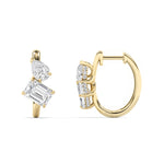 3CTW Emerald Shaped Lab Grown Diamond (G/VS) Toi et Moi Huggie Earrings in 14K Gold