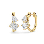 3CTW Emerald Shaped Lab Grown Diamond (G/VS) Toi et Moi Huggie Earrings in 14K Gold