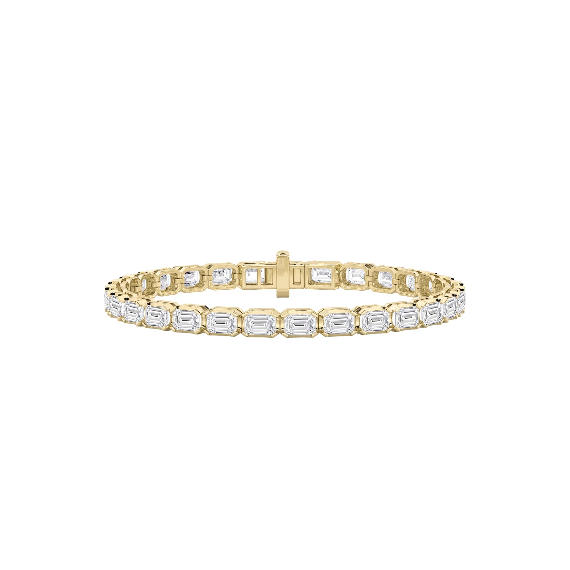 10CTW Emerald Shaped Lab Grown Diamond (F/VS) Tennis Bracelet in 14K Gold