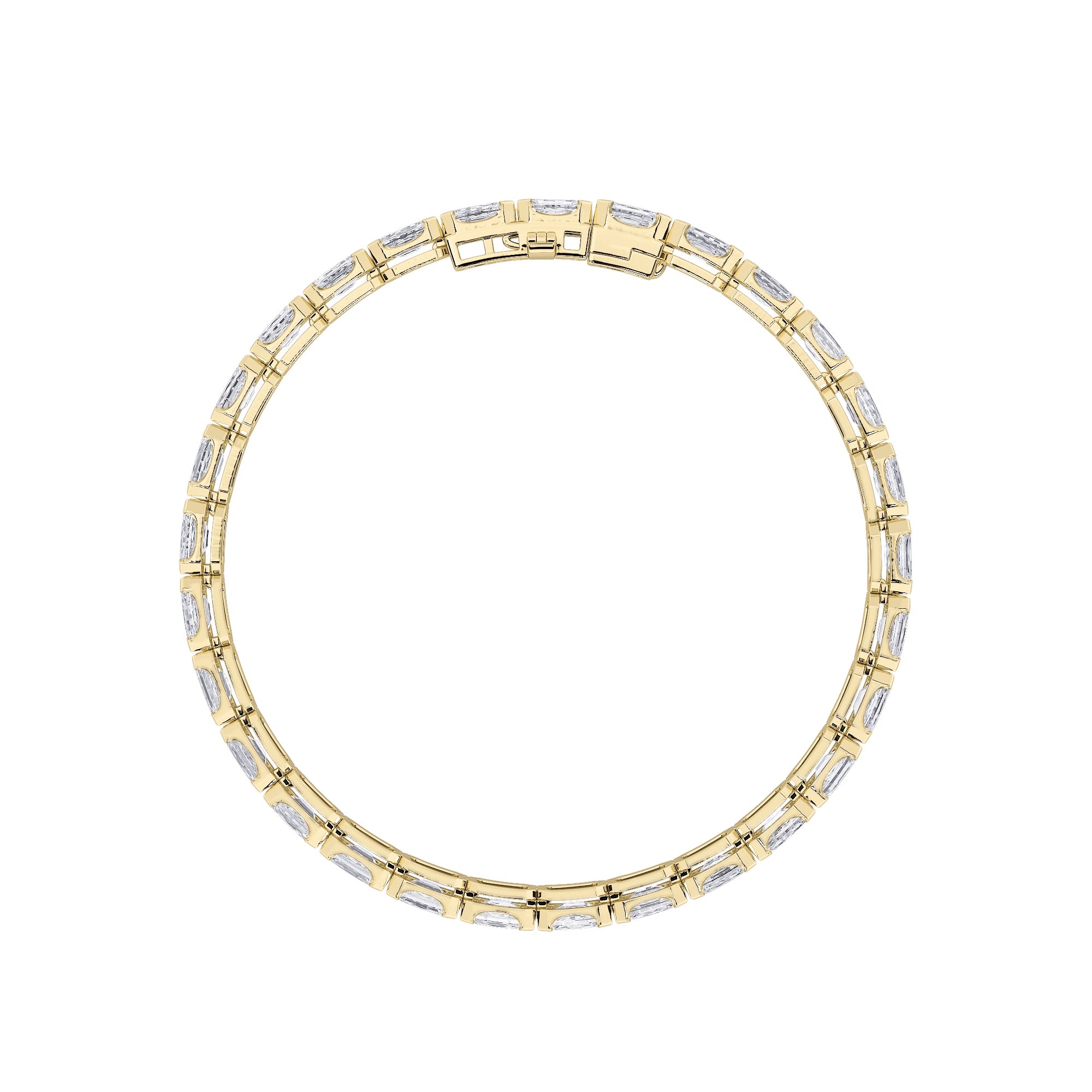 10CTW Emerald Shaped Lab Grown Diamond (F/VS) Tennis Bracelet in 14K Gold