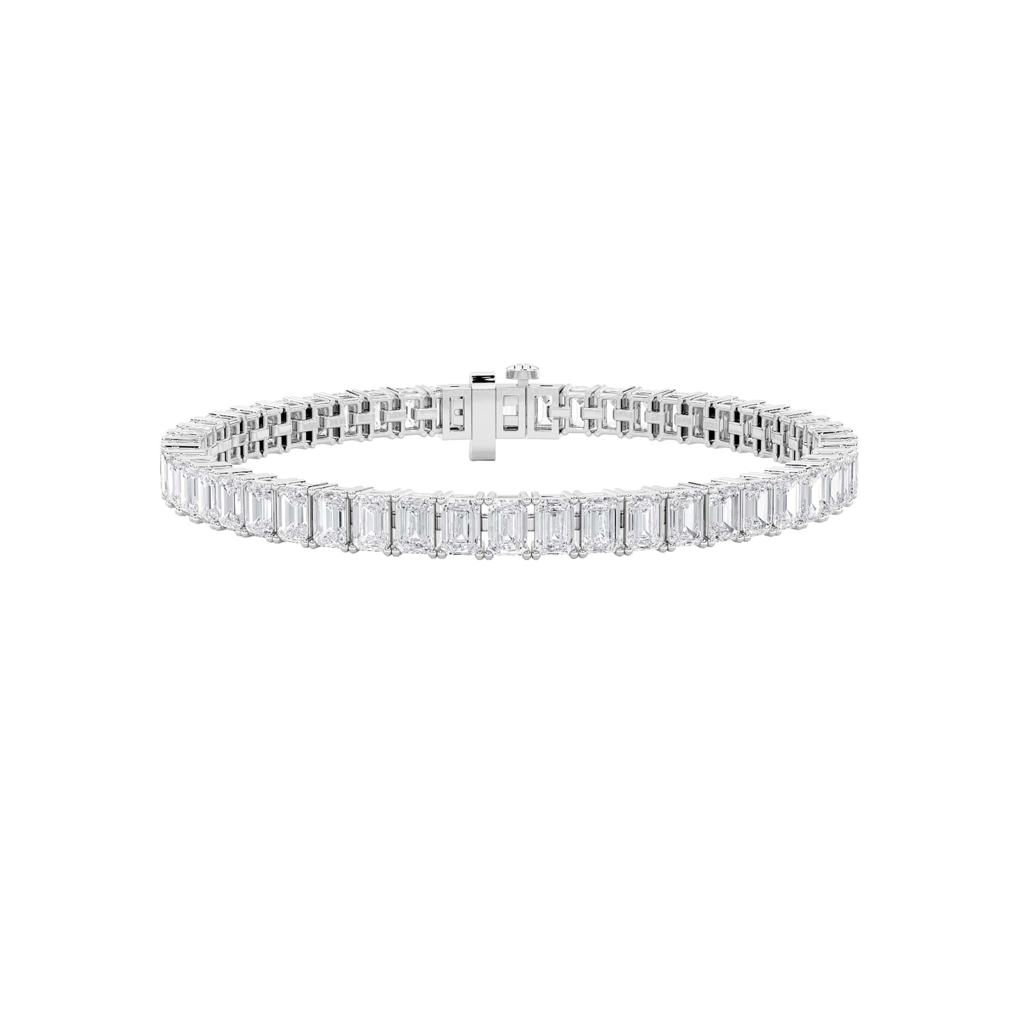 10CTW Emerald Shaped Lab Grown Diamond (F/VS) East West Line Bracelet in 14K Gold