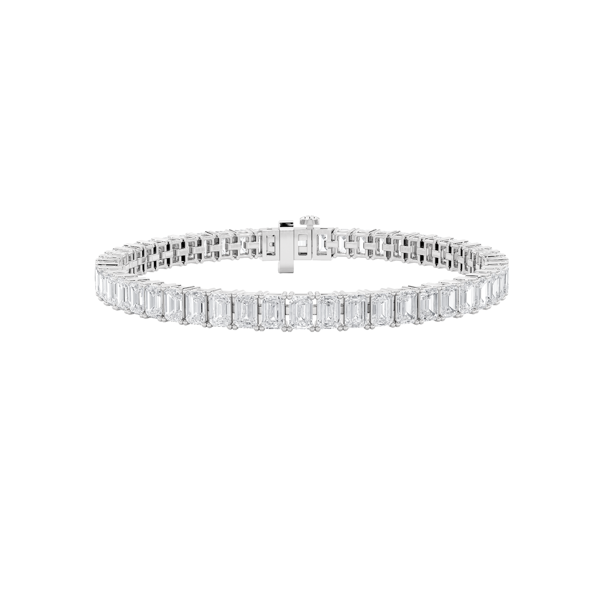 10CTW Emerald Shaped Lab Grown Diamond (F/VS) East West Line Bracelet in 14K Gold