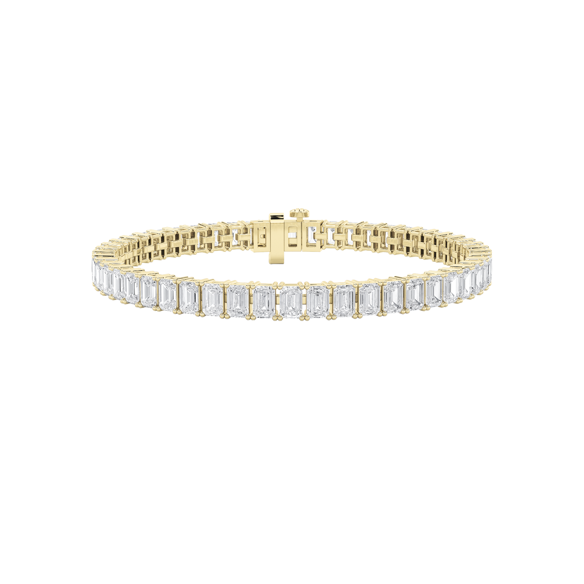 10CTW Emerald Shaped Lab Grown Diamond (F/VS) East West Line Bracelet in 14K Gold