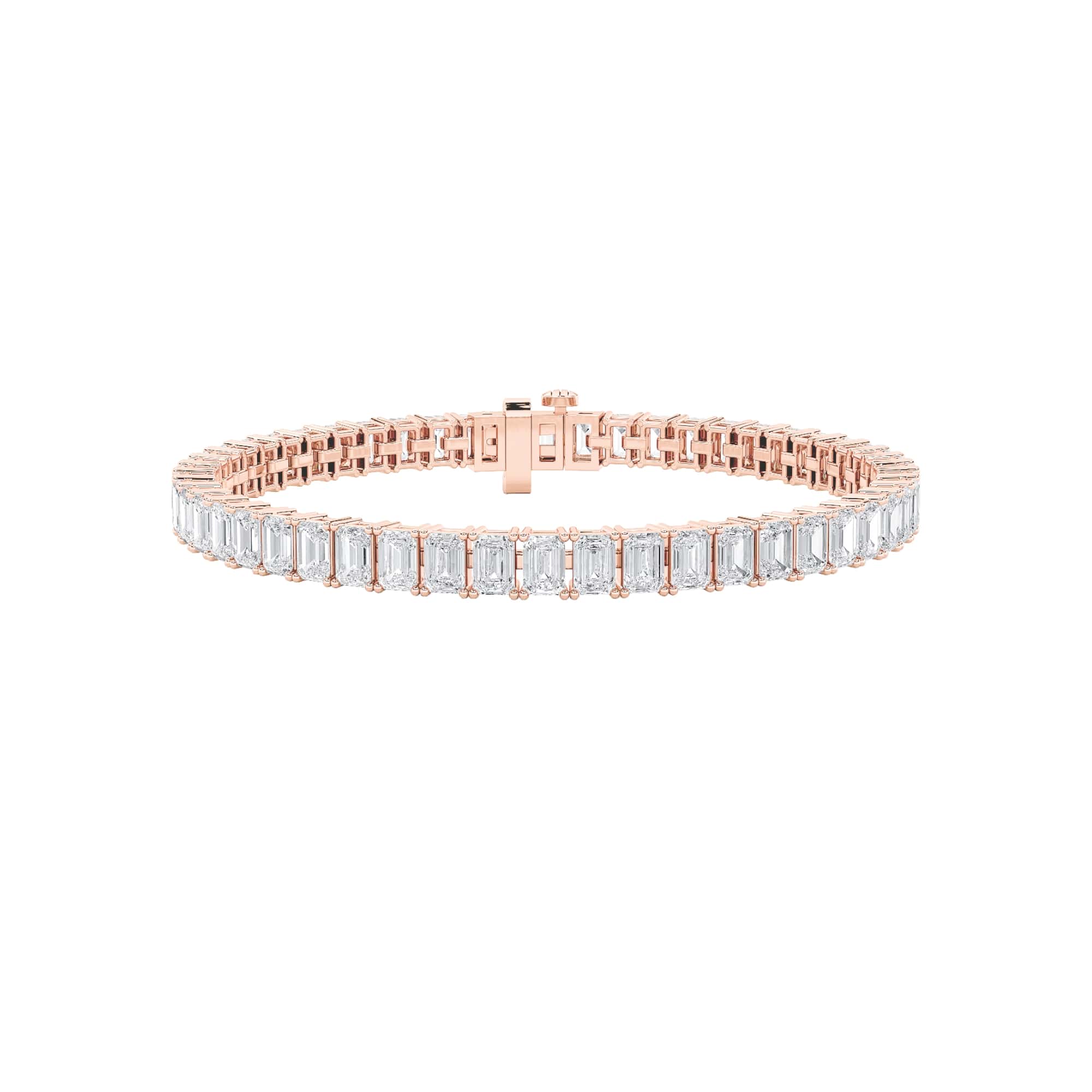 12.5CTW Emerald Shaped Lab Grown Diamond (F/VS) East West Line Bracelet in 14K Gold