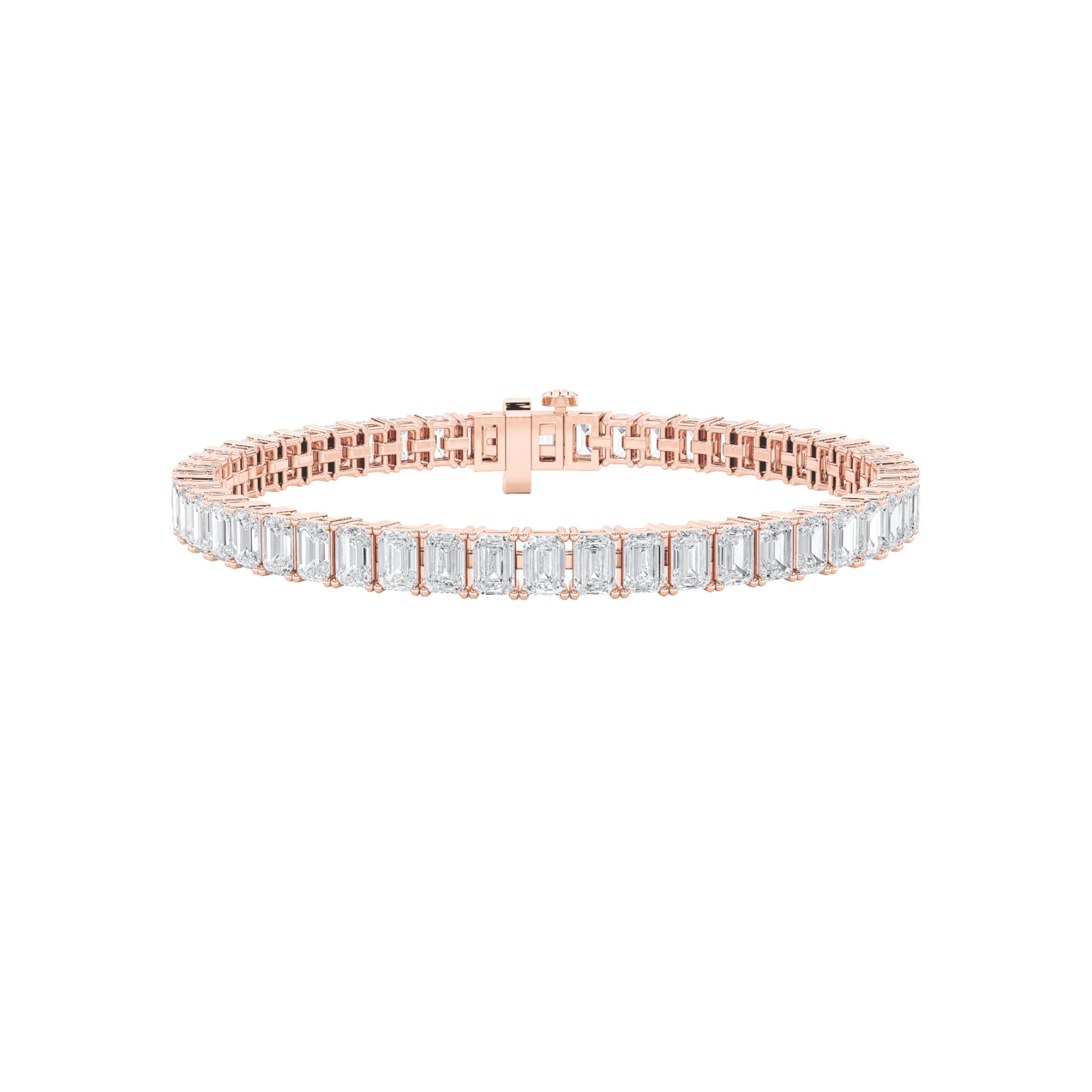 15CTW Emerald Shaped Lab Grown Diamond (F/VS) East West Line Bracelet in 14K Gold