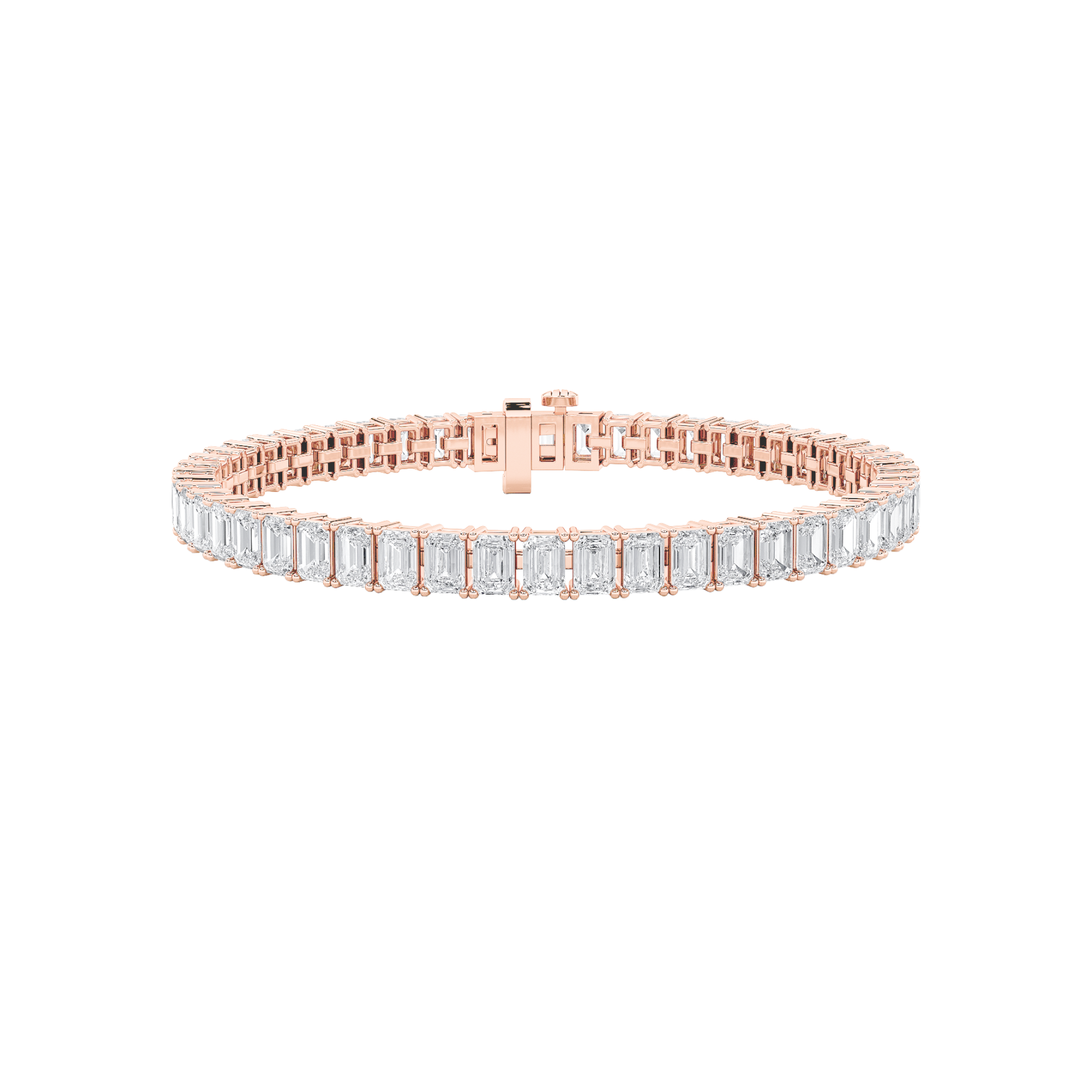 15CTW Emerald Shaped Lab Grown Diamond (F/VS) East West Line Bracelet in 14K Gold