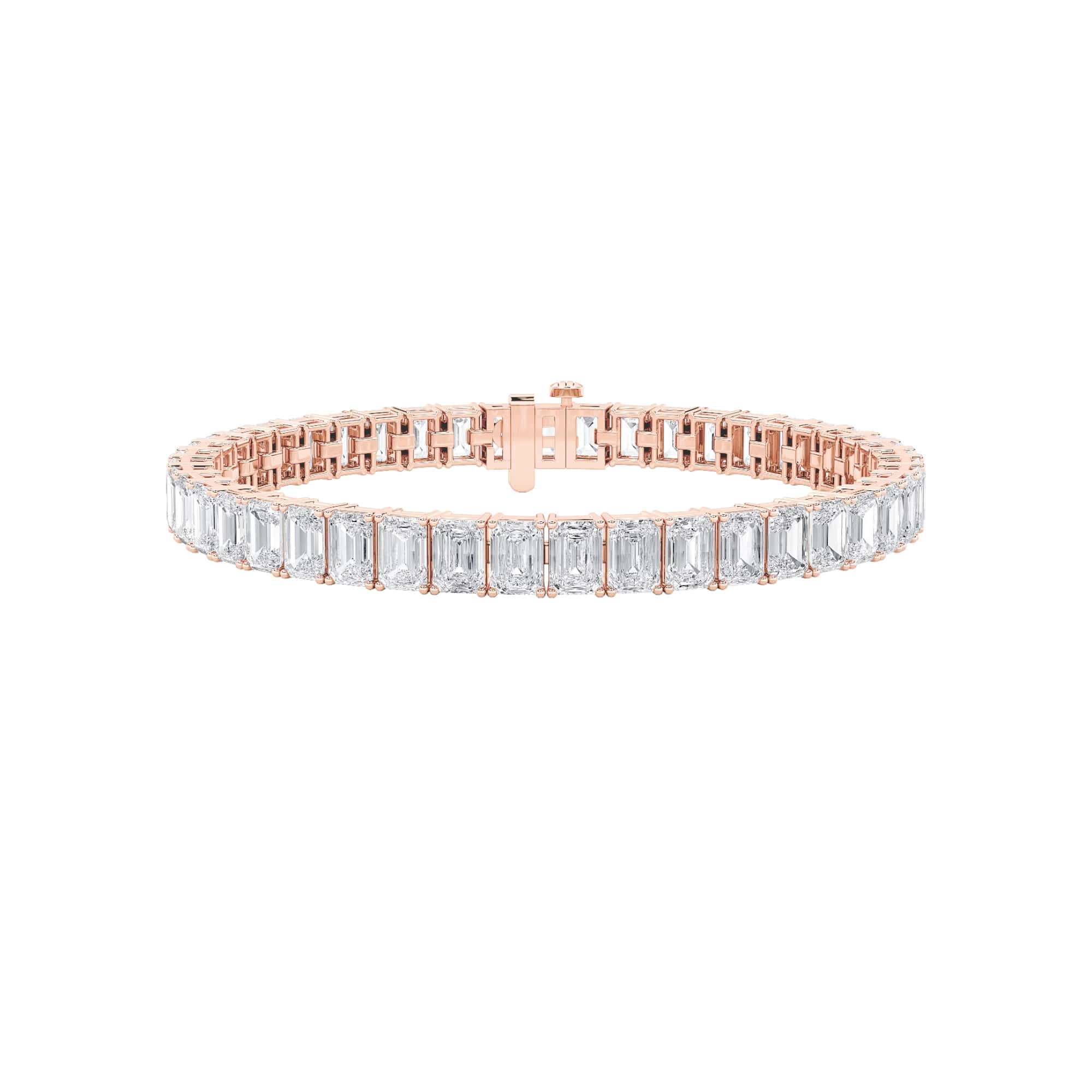 18.5CTW Emerald Shaped Lab Grown Diamond (F/VS) East West Line Bracelet in 14K Gold