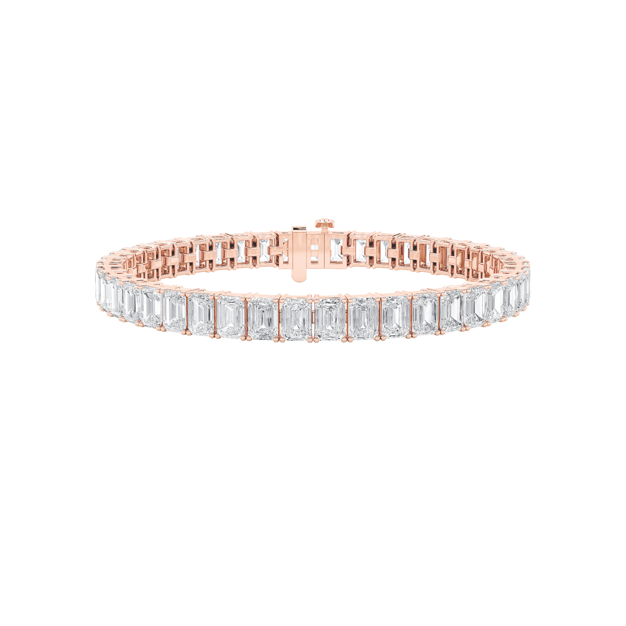 18.5CTW Emerald Shaped Lab Grown Diamond (F/VS) East West Line Bracelet in 14K Gold