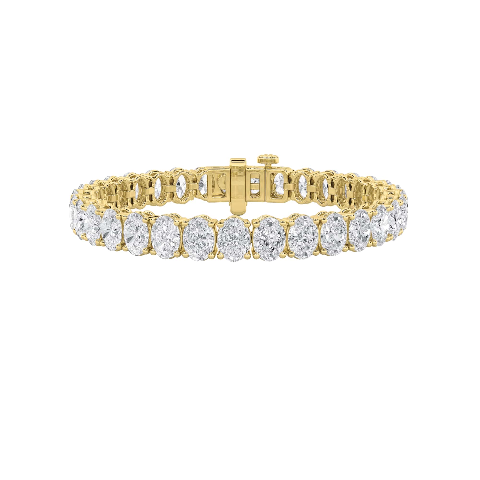 24CTW Oval Shaped Lab Grown Diamond (F/VS) East West Line Bracelet in 14K Gold