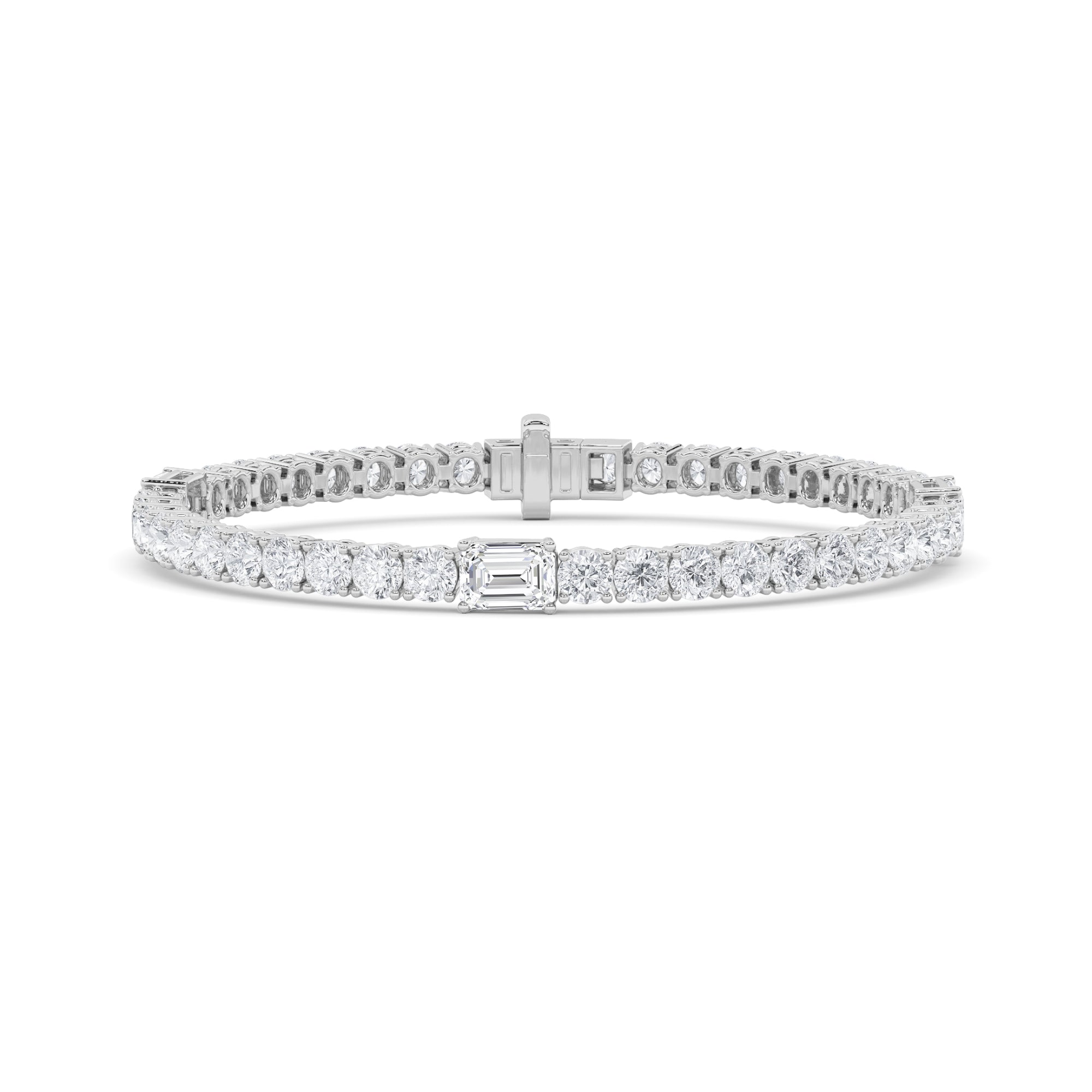 10CTW Emerald Shaped Lab Grown Diamond (F/VS) East West Station Bracelet in 14K Gold