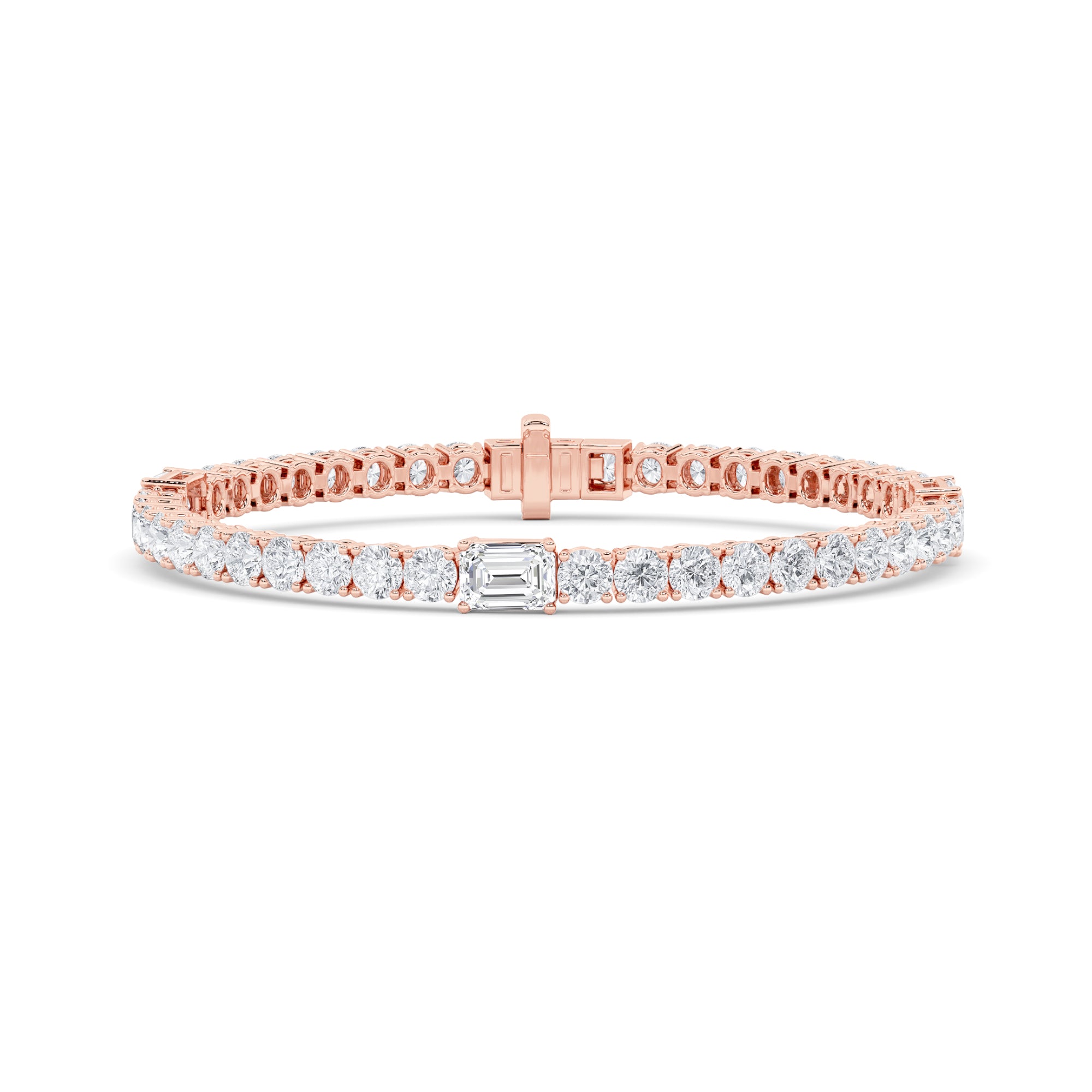 10CTW Emerald Shaped Lab Grown Diamond (F/VS) East West Station Bracelet in 14K Gold