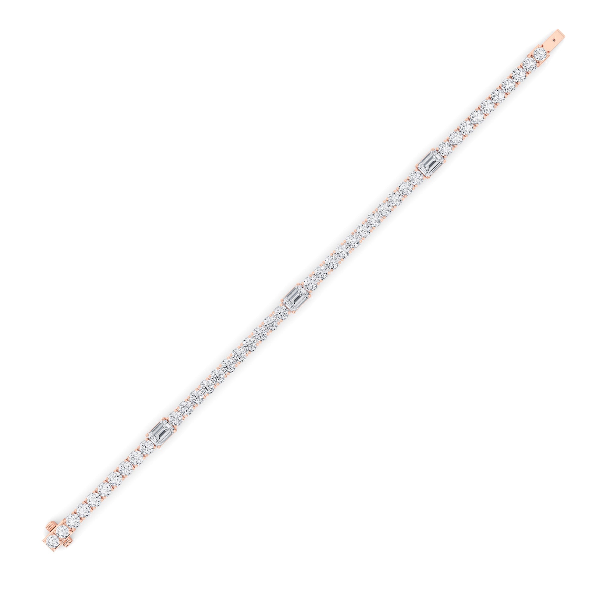 10CTW Emerald Shaped Lab Grown Diamond (F/VS) East West Station Bracelet in 14K Gold