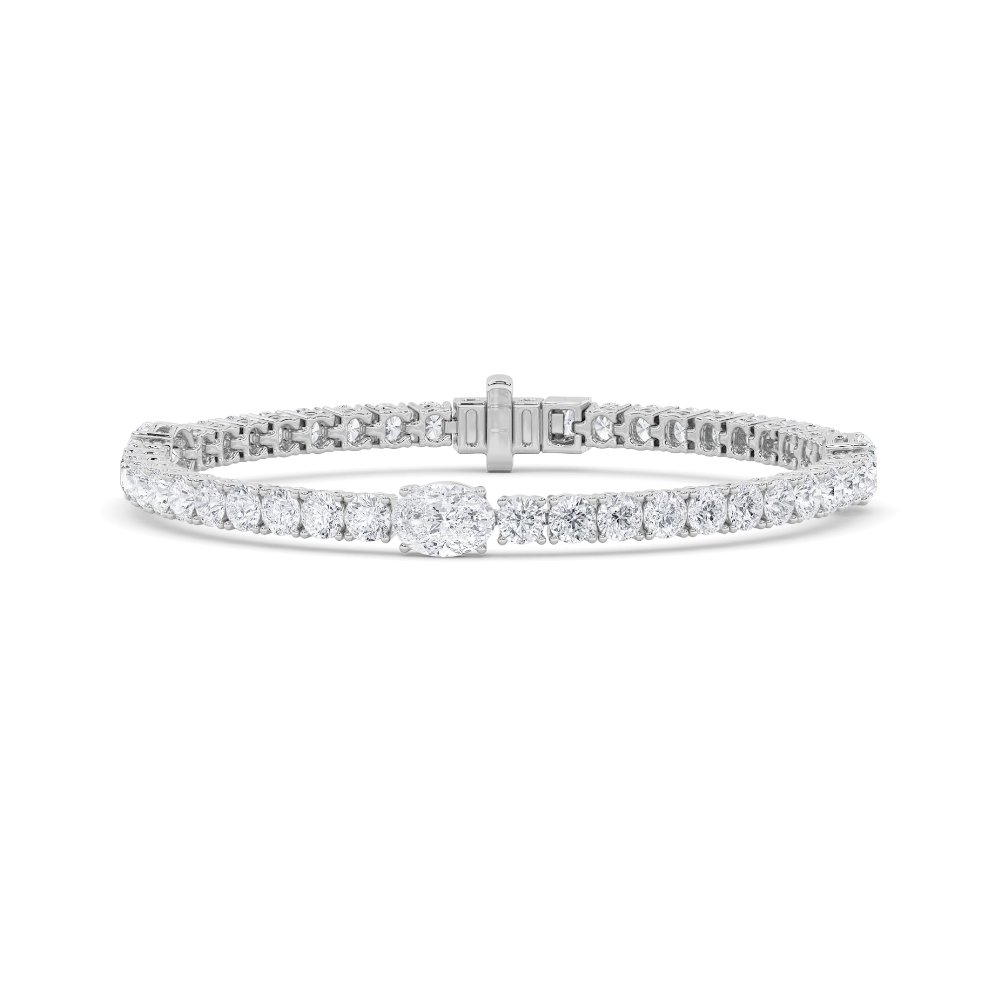 10CTW Oval Shaped Lab Grown Diamond (F/VS) East West Station Bracelet in 14K Gold