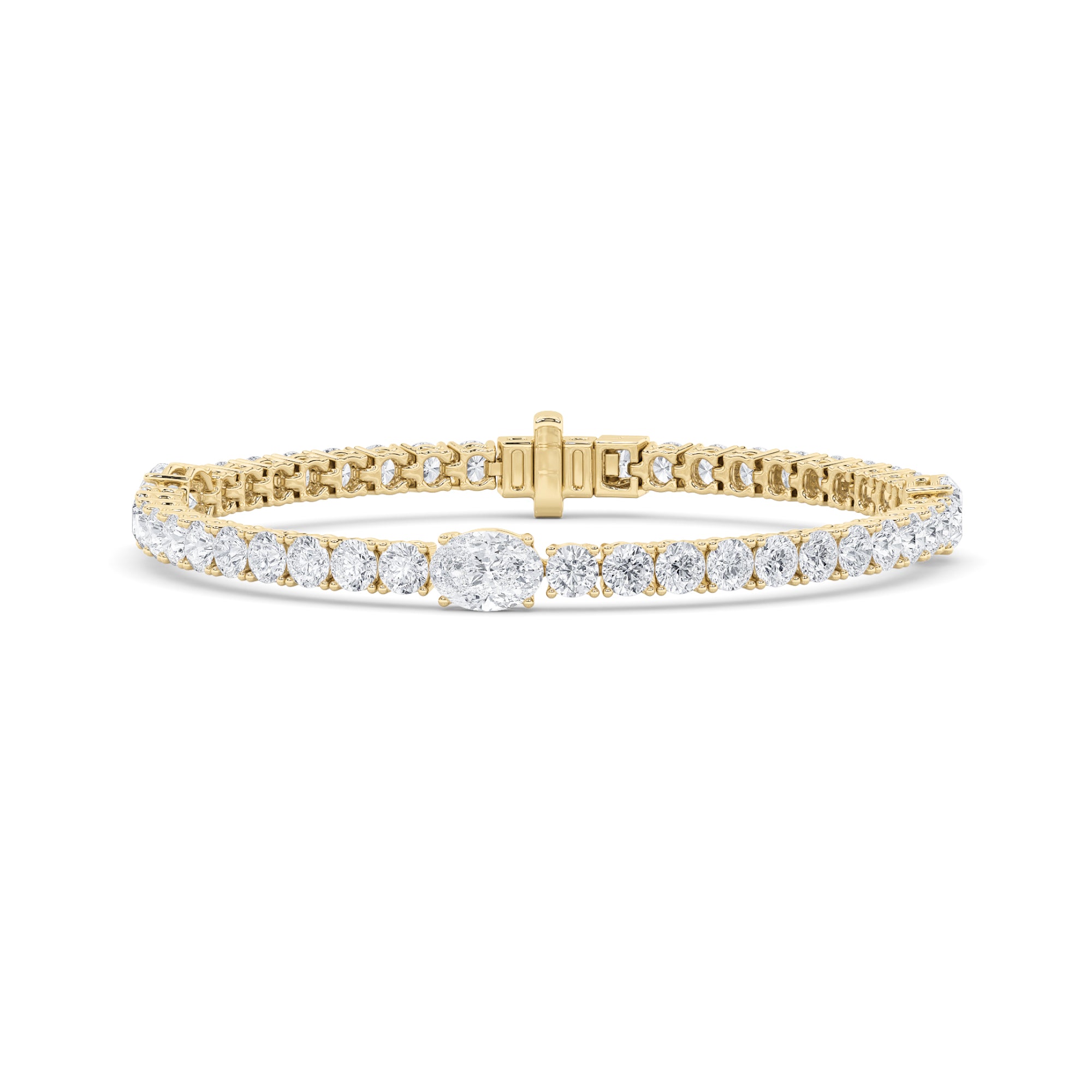 10CTW Oval Shaped Lab Grown Diamond (F/VS) East West Station Bracelet in 14K Gold
