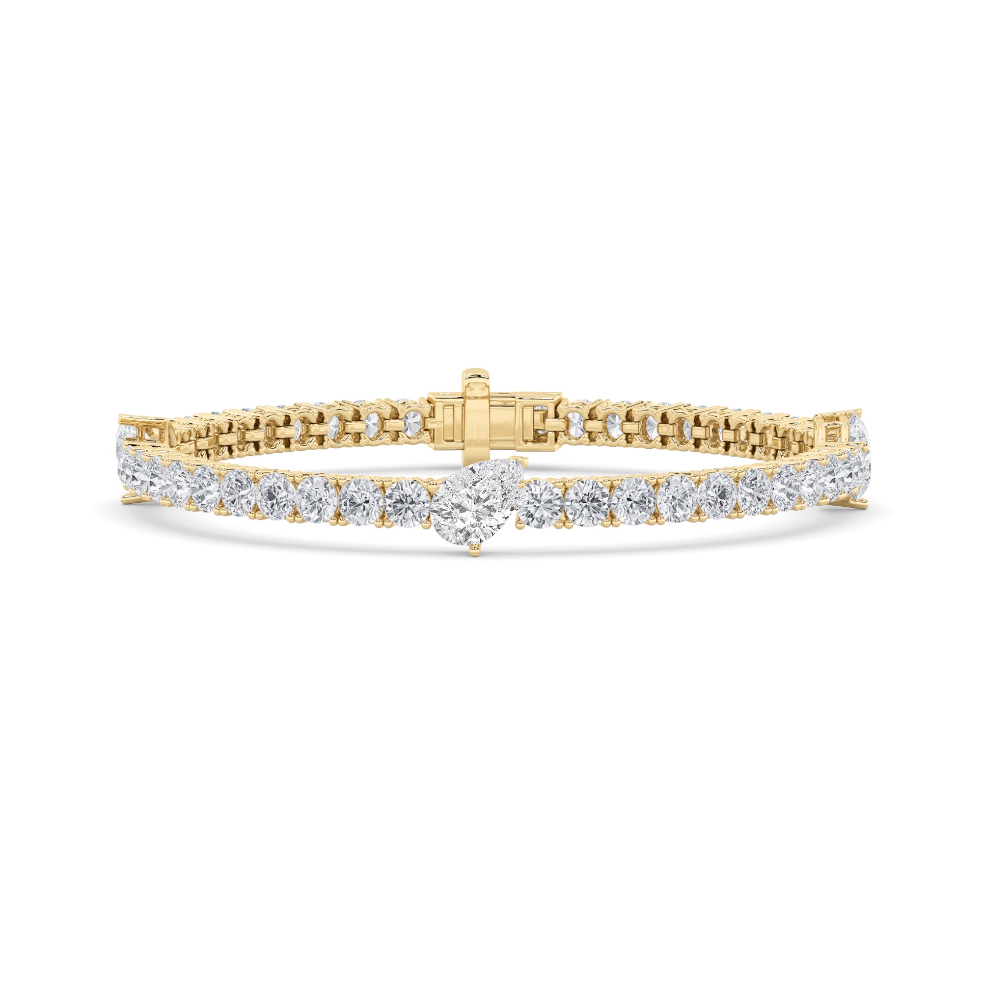 10CTW Pear Shaped Lab Grown Diamond (F/VS) East West Station Bracelet in 14K Gold