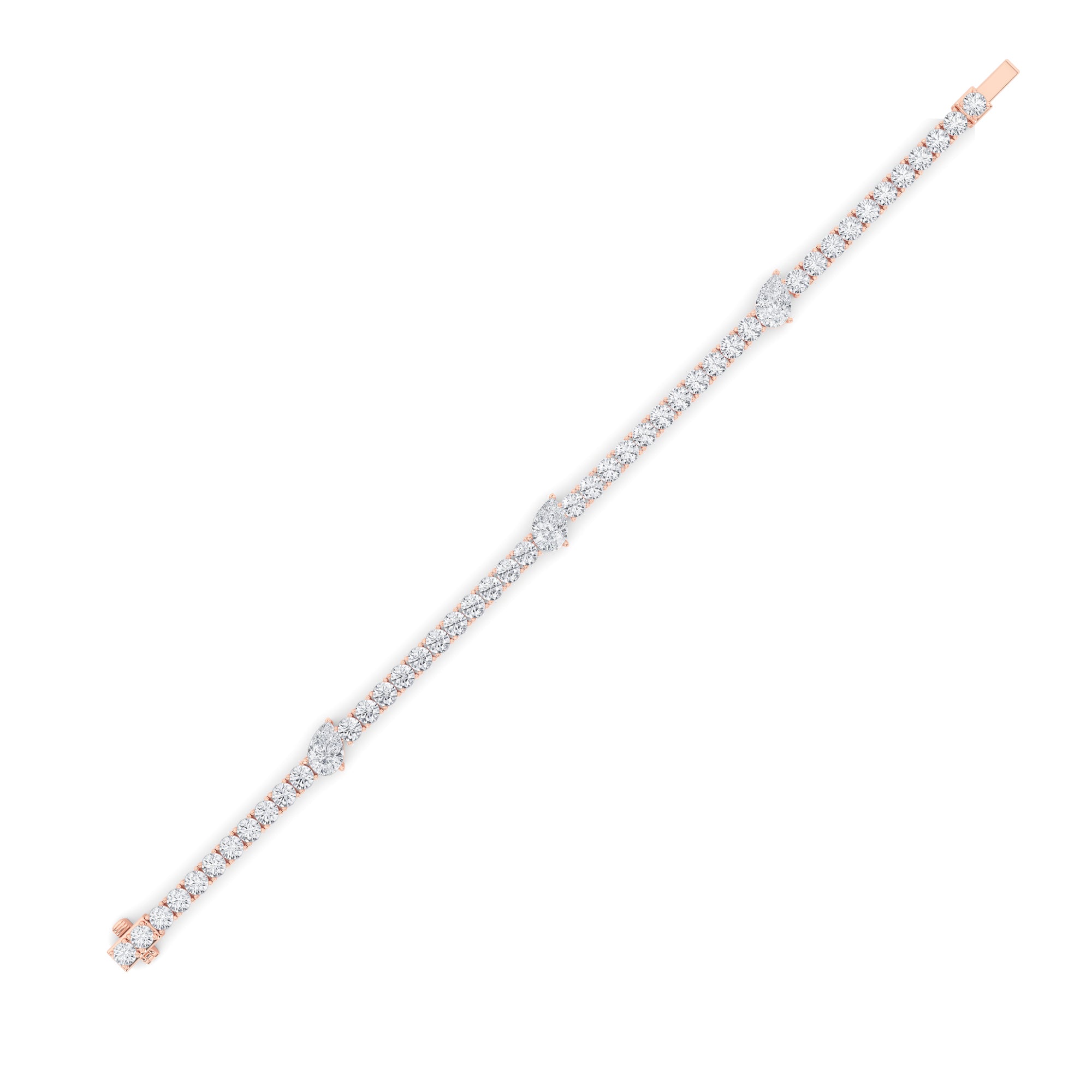 10CTW Pear Shaped Lab Grown Diamond (F/VS) East West Station Bracelet in 14K Gold