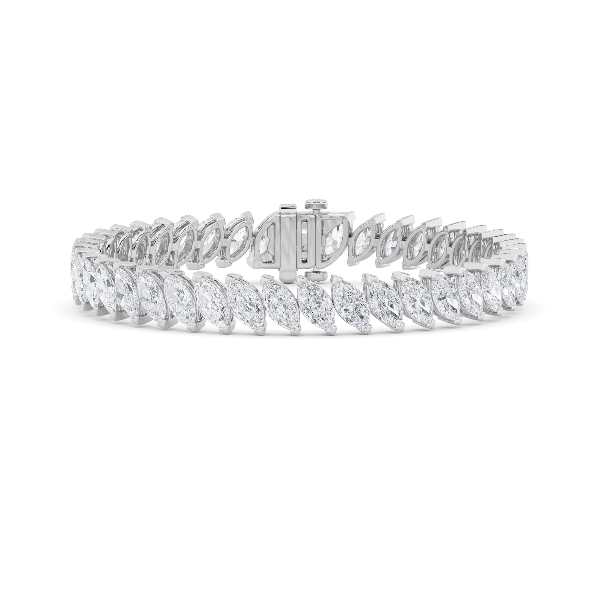 16.5CTW Marquise Shaped Lab Grown Diamond (F/VS) Angled Line Bracelet in 14K Gold