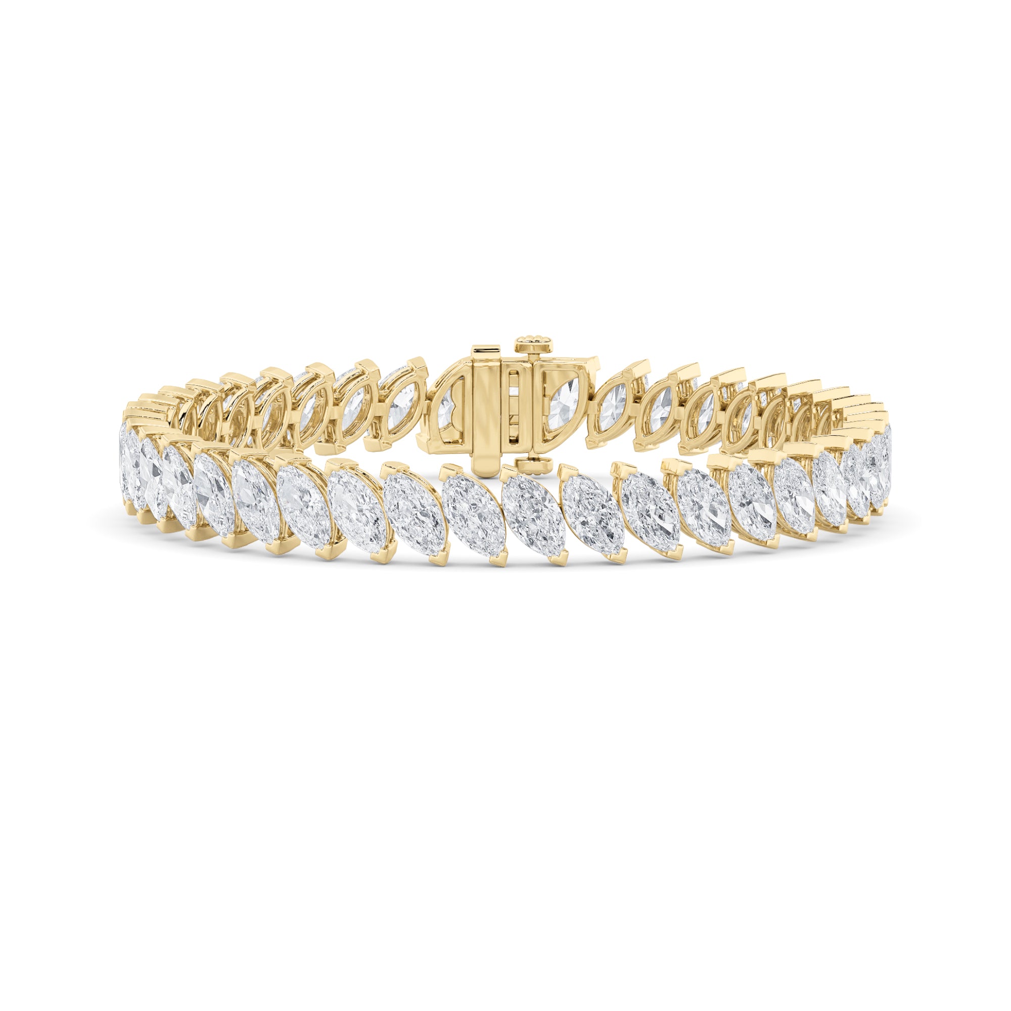 16.5CTW Marquise Shaped Lab Grown Diamond (F/VS) Angled Line Bracelet in 14K Gold