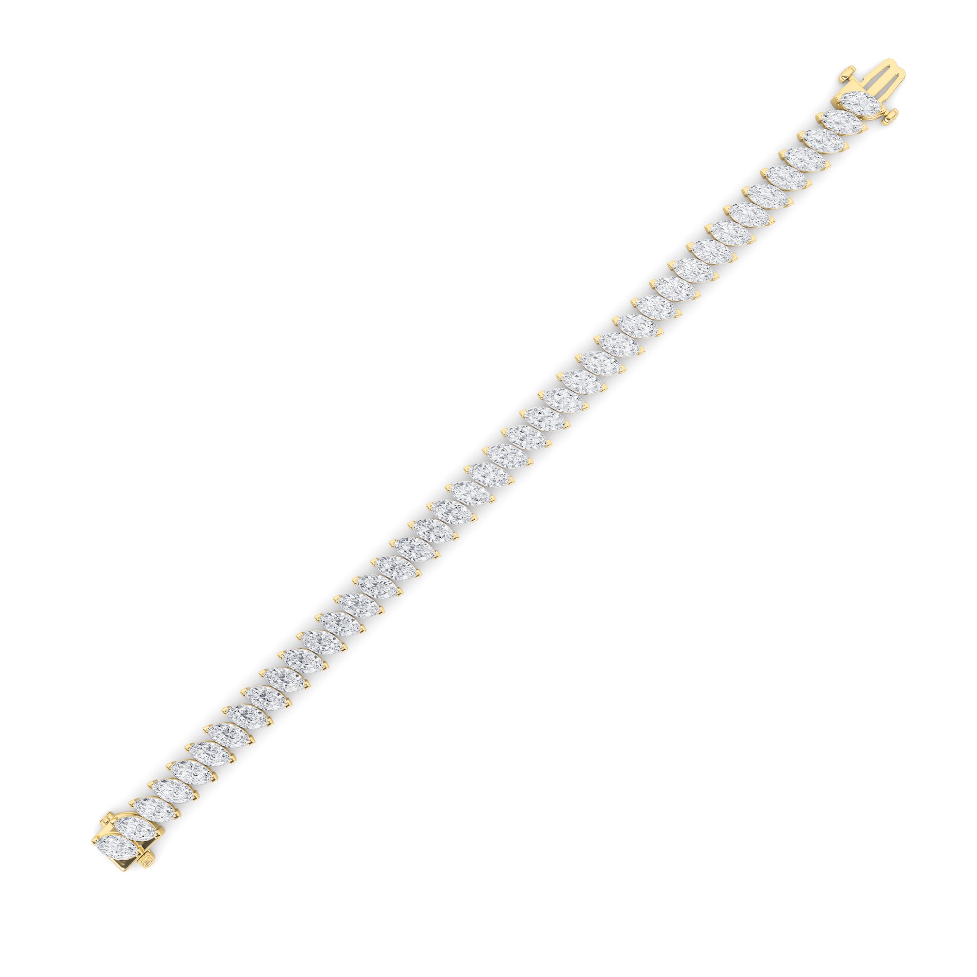 16.5CTW Marquise Shaped Lab Grown Diamond (F/VS) Angled Line Bracelet in 14K Gold
