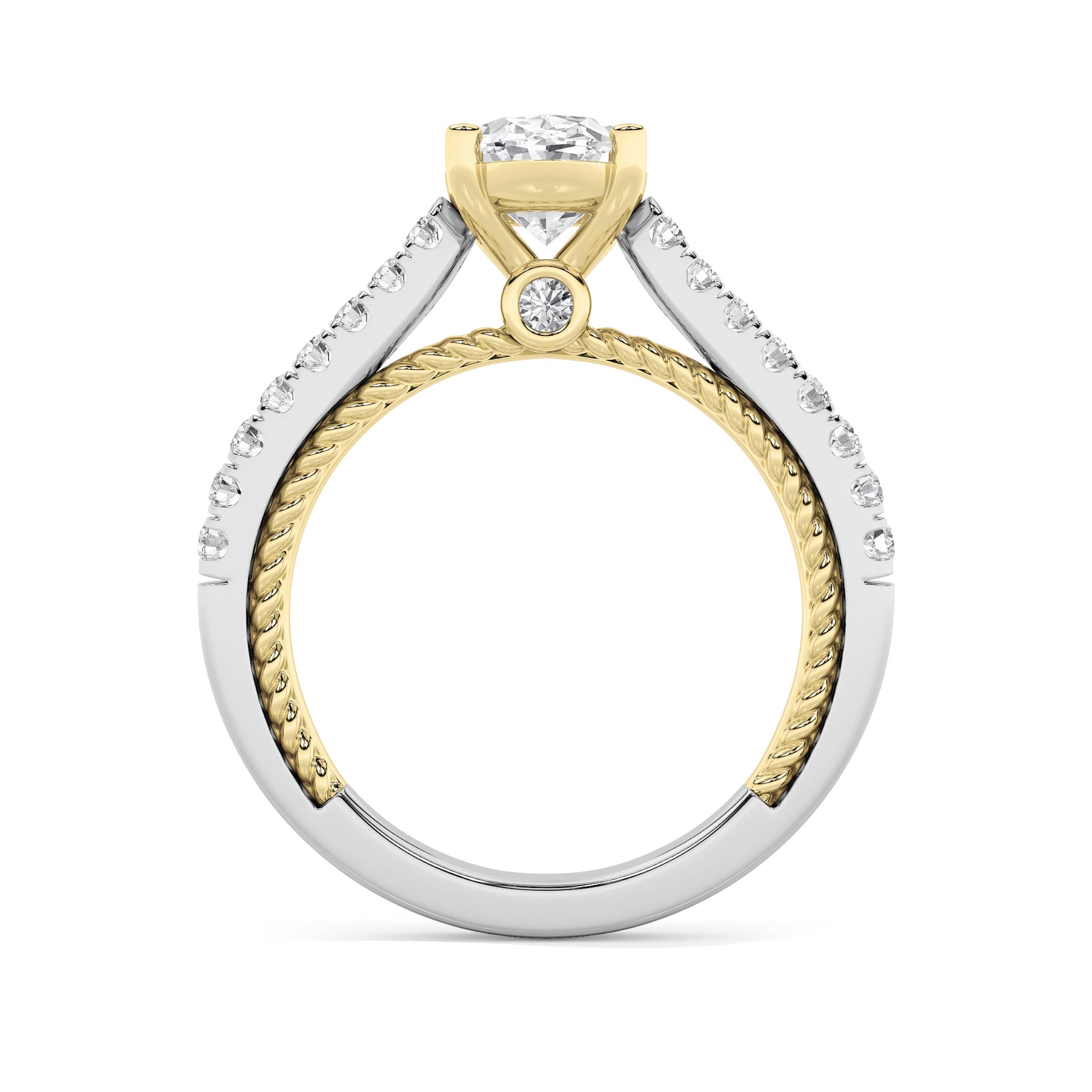 2CTW Oval Shaped Lab Grown Diamond (F/VS) Two Tone Accented Rope Design Engagement Ring in 14K Gold