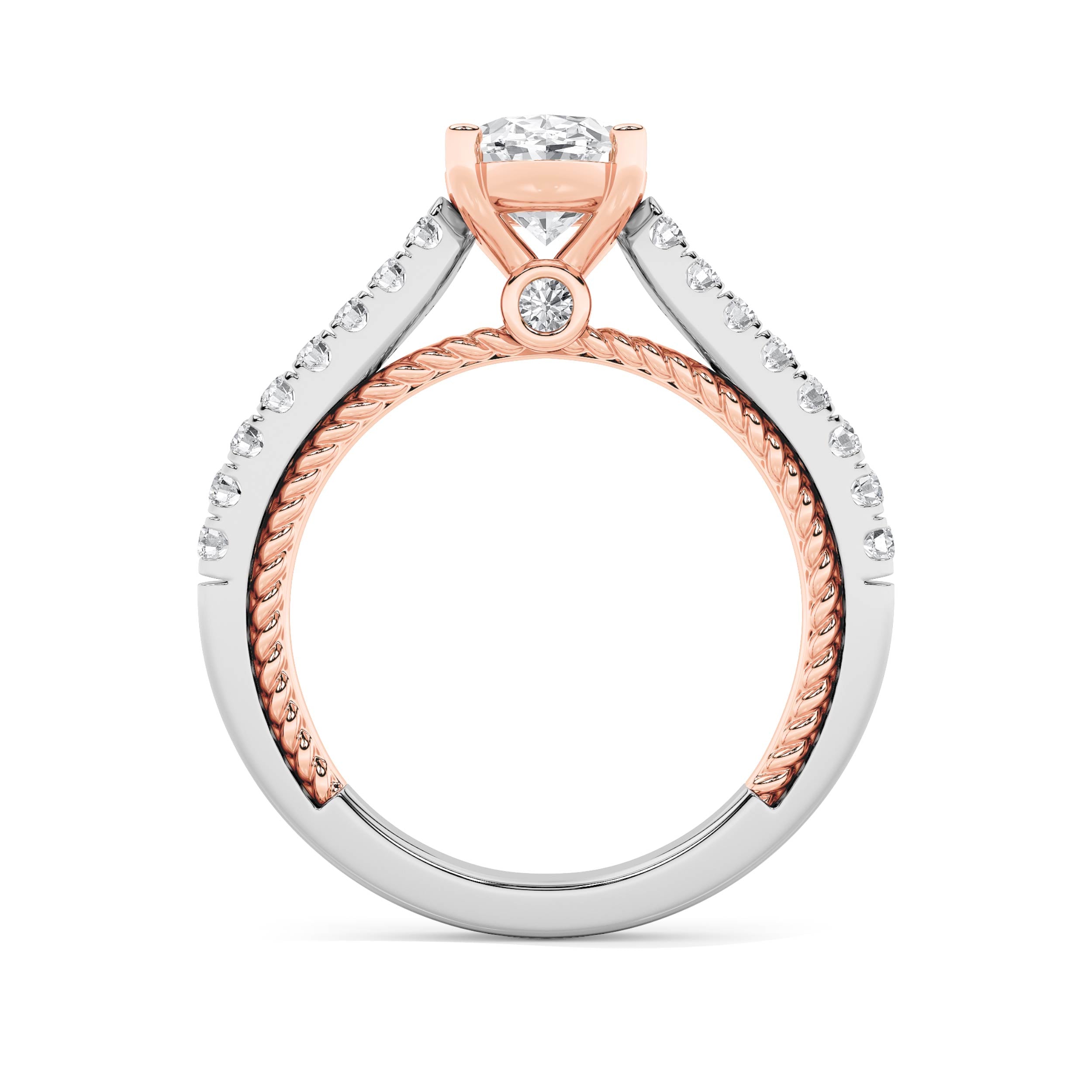 2CTW Oval Shaped Lab Grown Diamond (F/VS) Two Tone Accented Rope Design Engagement Ring in 14K Gold