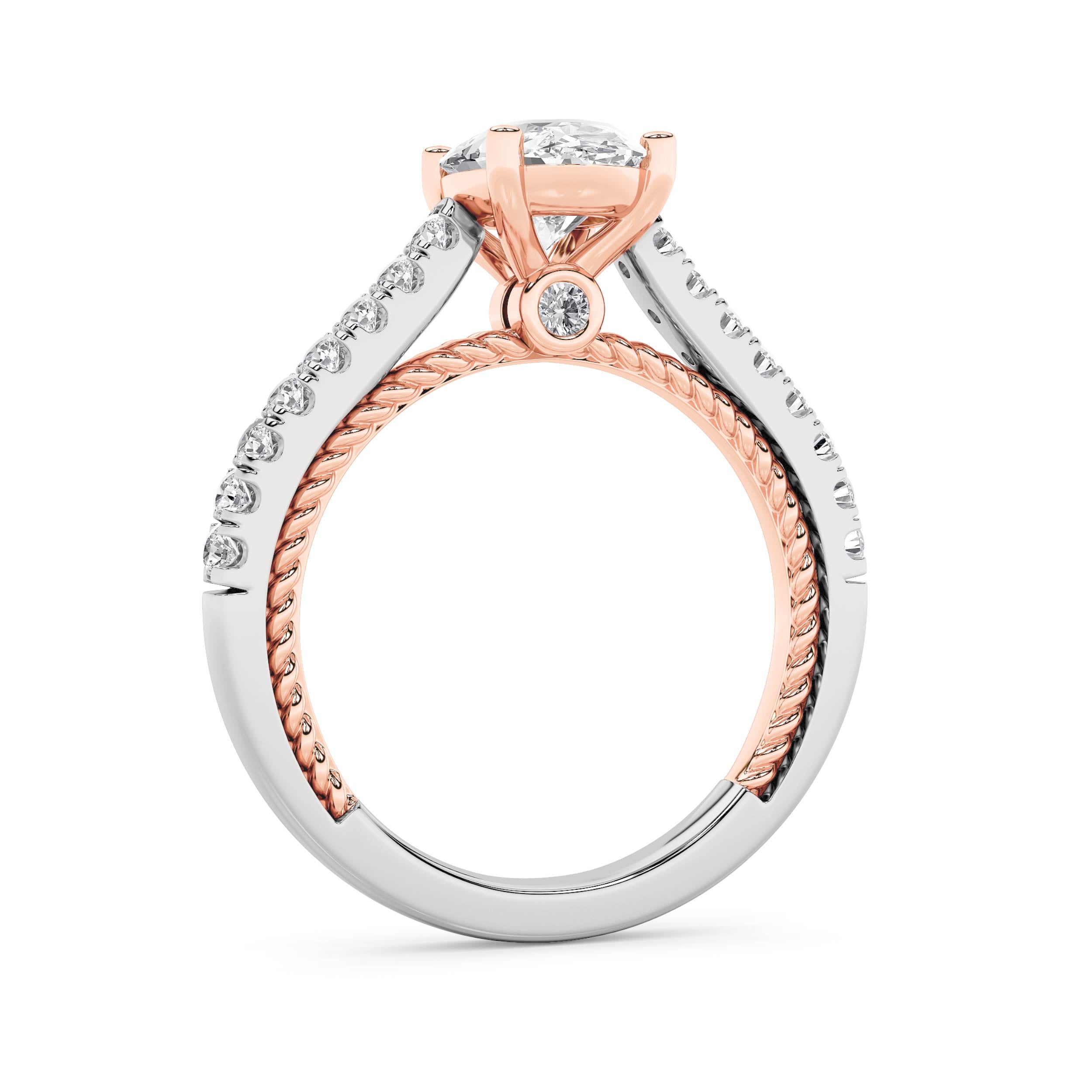 2CTW Oval Shaped Lab Grown Diamond (F/VS) Two Tone Accented Rope Design Engagement Ring in 14K Gold