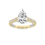 2CTW Pear Shaped Lab Grown Diamond (F/VS) Two Tone Accented Rope Design Engagement Ring in 14K Gold