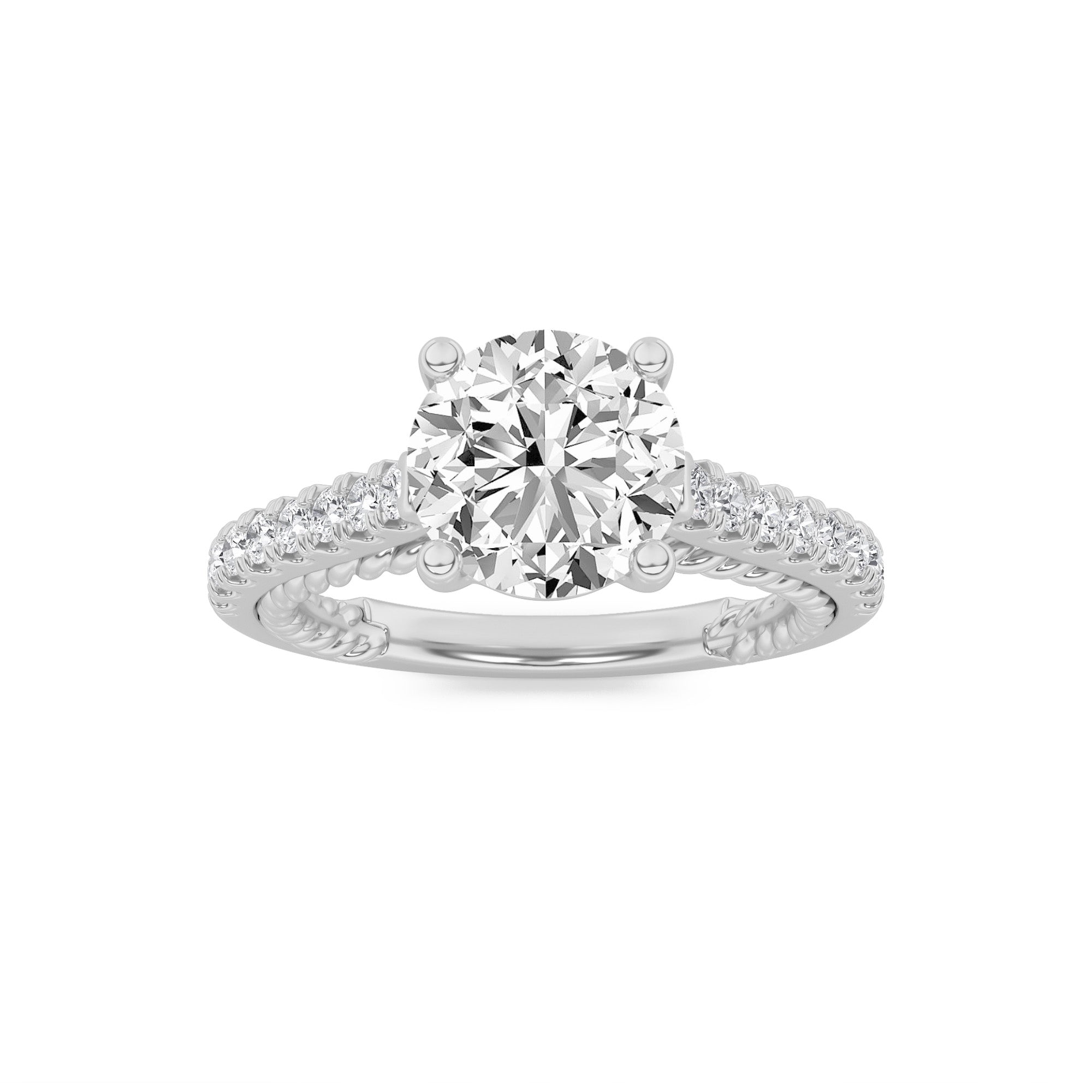 2CTW Round Shaped Lab Grown Diamond (F/VS) Two Tone Accented Rope Design Engagement Ring in 14K Gold