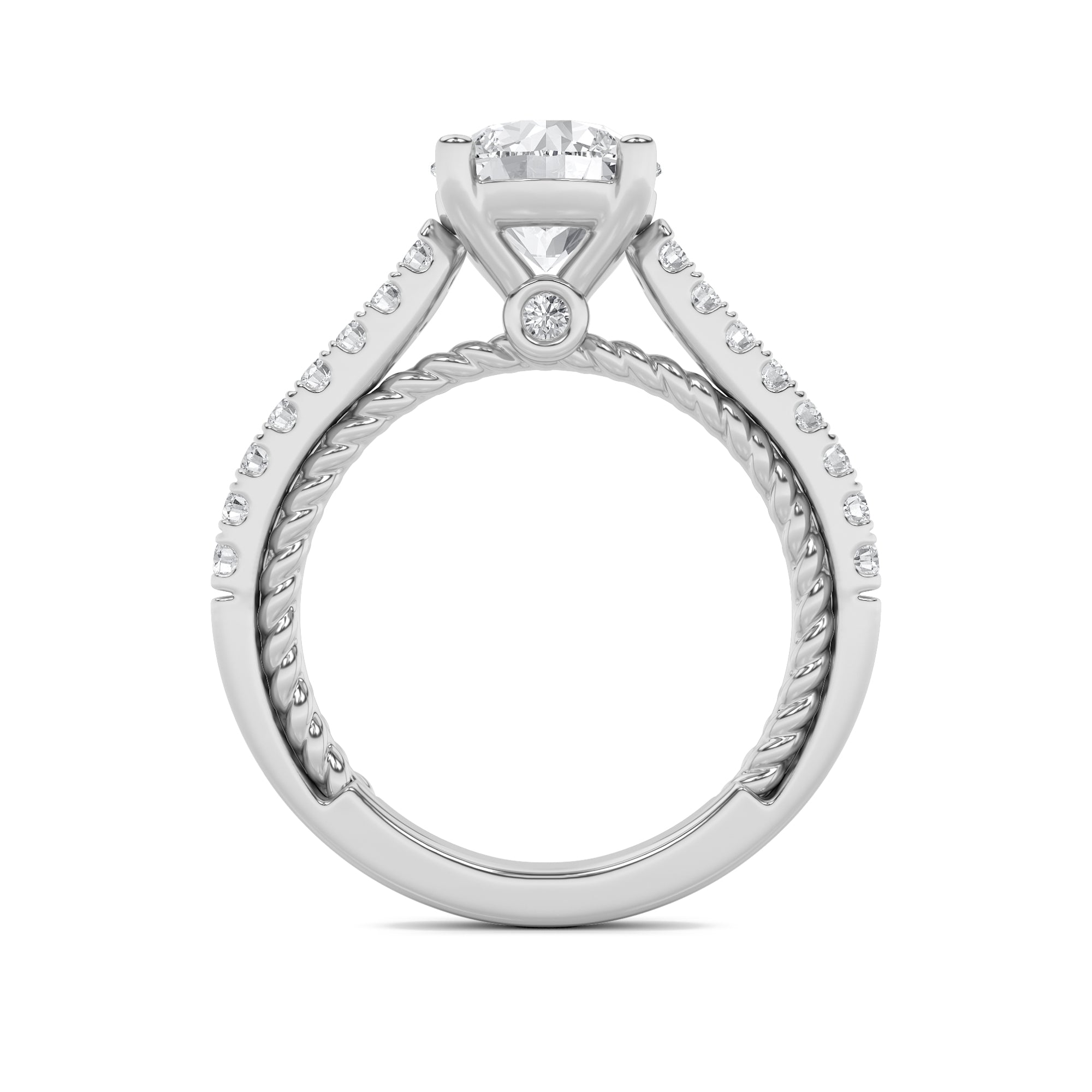 2CTW Round Shaped Lab Grown Diamond (F/VS) Two Tone Accented Rope Design Engagement Ring in 14K Gold