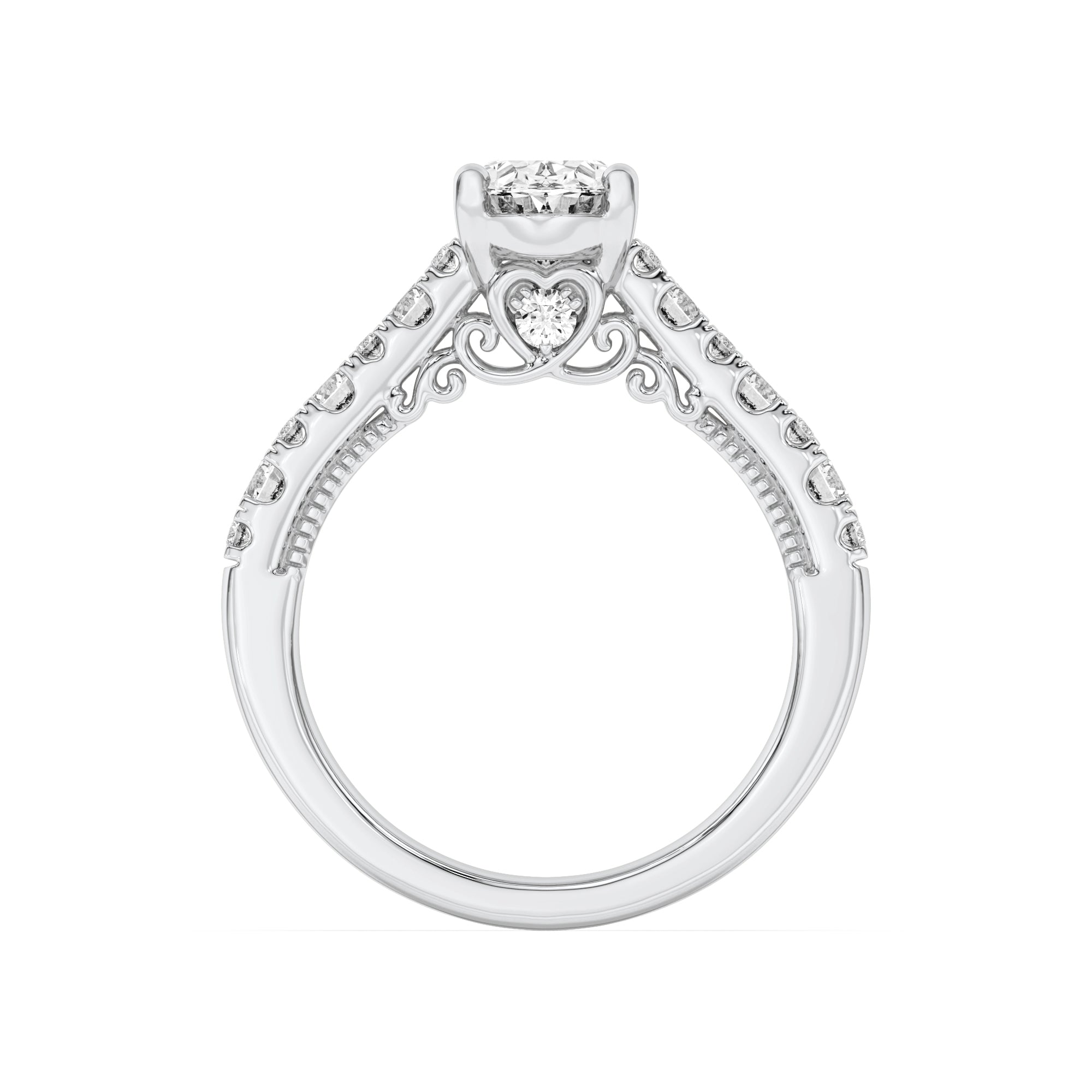 2CTW Oval Shaped Lab Grown Diamond (F/VS) Accented Milgrain Engagement Ring in 14K Gold