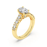 2CTW Oval Shaped Lab Grown Diamond (F/VS) Accented Milgrain Engagement Ring in 14K Gold