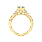 2CTW Oval Shaped Lab Grown Diamond (F/VS) Accented Milgrain Engagement Ring in 14K Gold