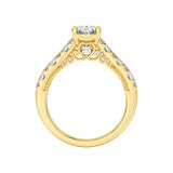 2CTW Oval Shaped Lab Grown Diamond (F/VS) Accented Milgrain Engagement Ring in 14K Gold