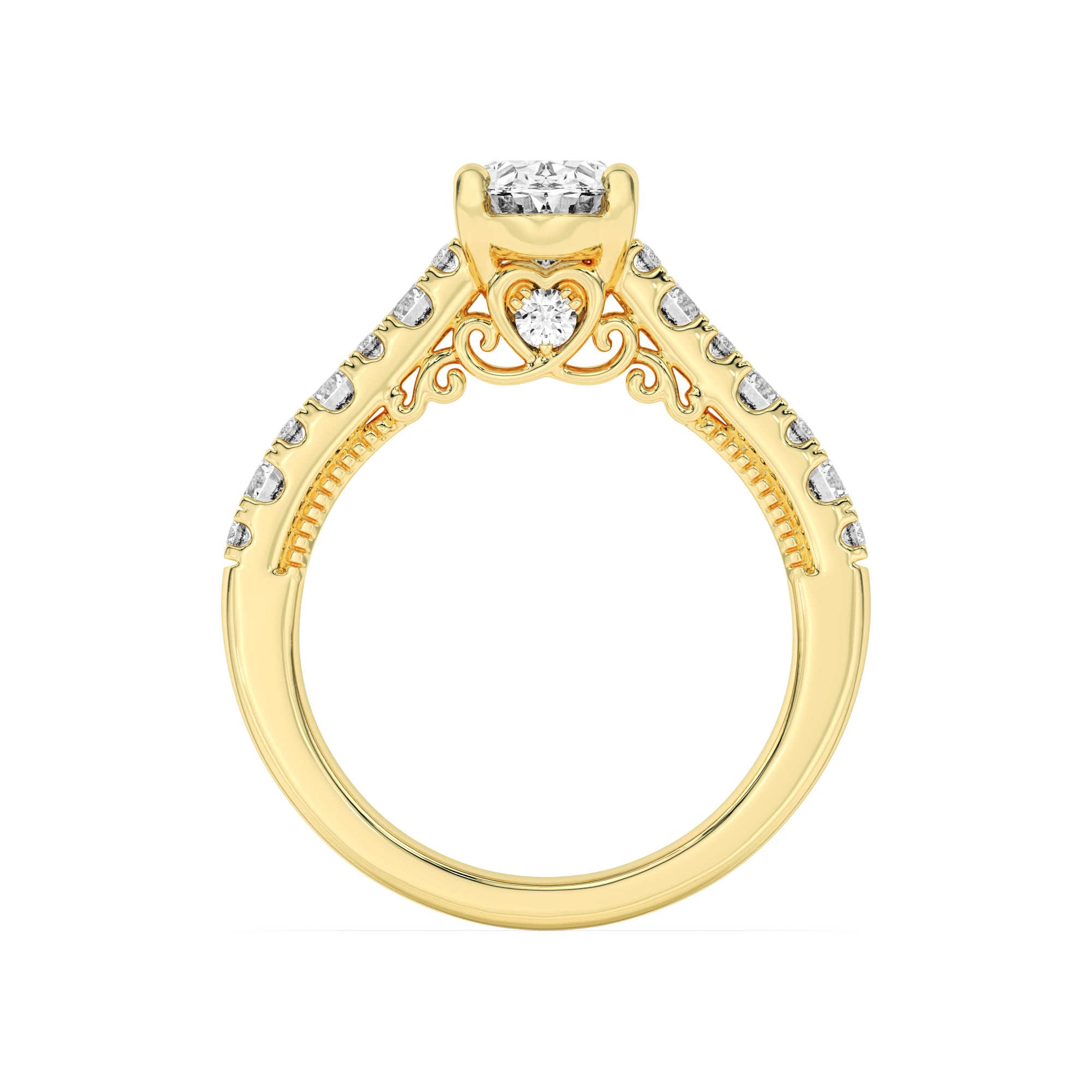 2CTW Oval Shaped Lab Grown Diamond (F/VS) Accented Milgrain Engagement Ring in 14K Gold