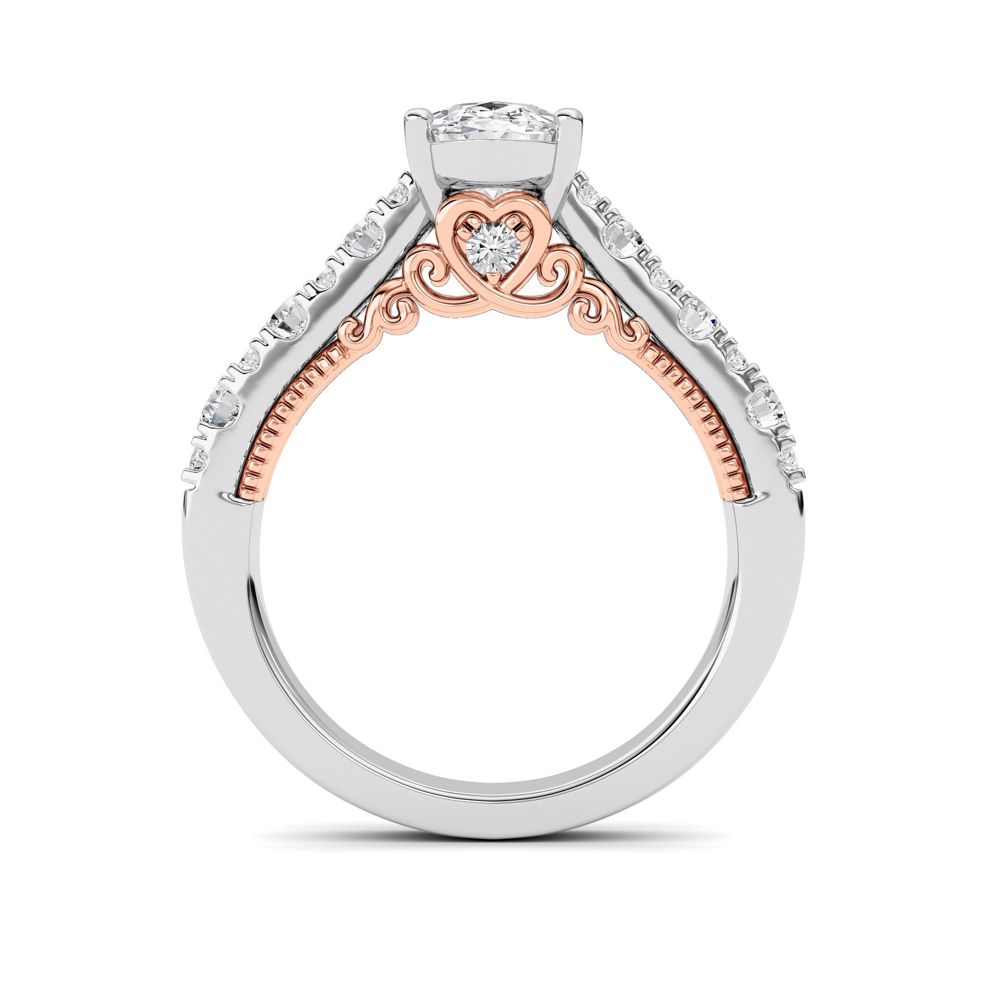 2CTW Oval Shaped Lab Grown Diamond (F/VS) Accented Milgrain Engagement Ring in 14K Gold