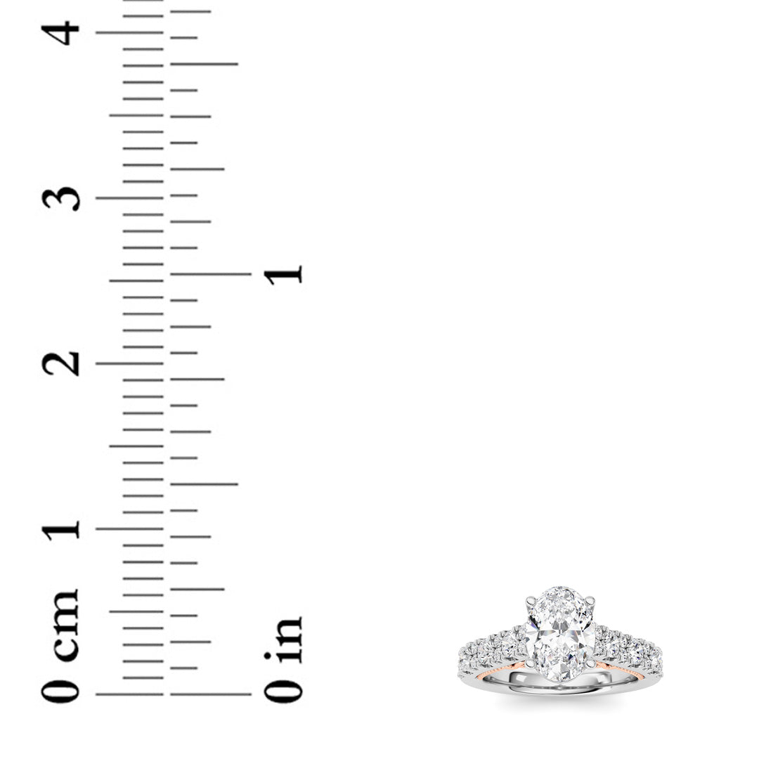 2CTW Oval Shaped Lab Grown Diamond (F/VS) Accented Milgrain Engagement Ring in 14K Gold