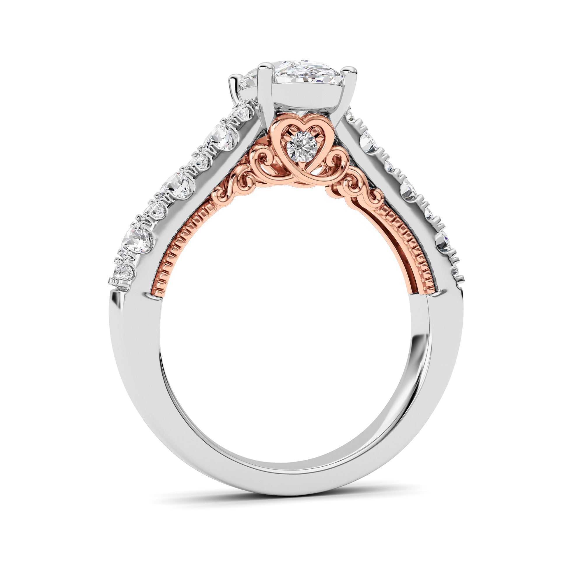 2CTW Oval Shaped Lab Grown Diamond (F/VS) Accented Milgrain Engagement Ring in 14K Gold