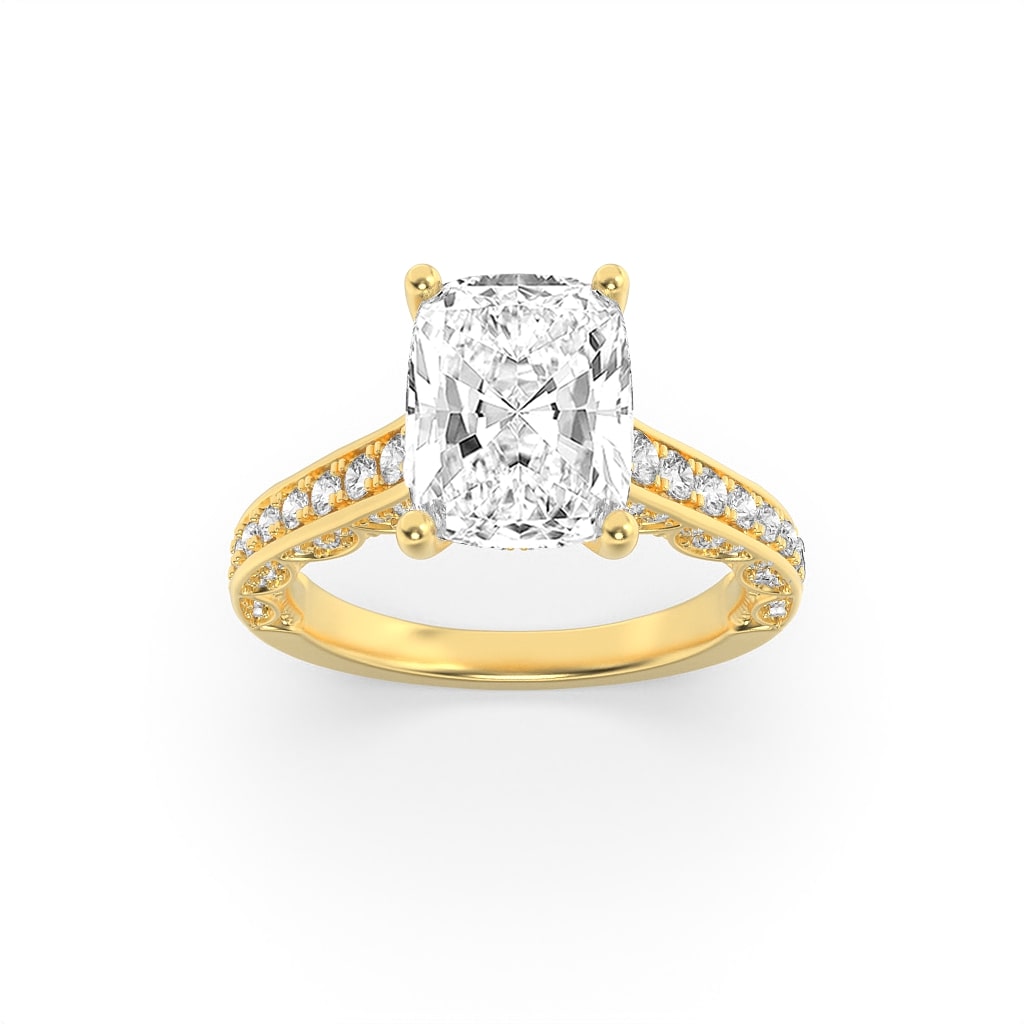 2.5CTW Elongated Cushion Shaped Lab Grown Diamond (F/VS) Accented Engagement Ring in 14K Gold