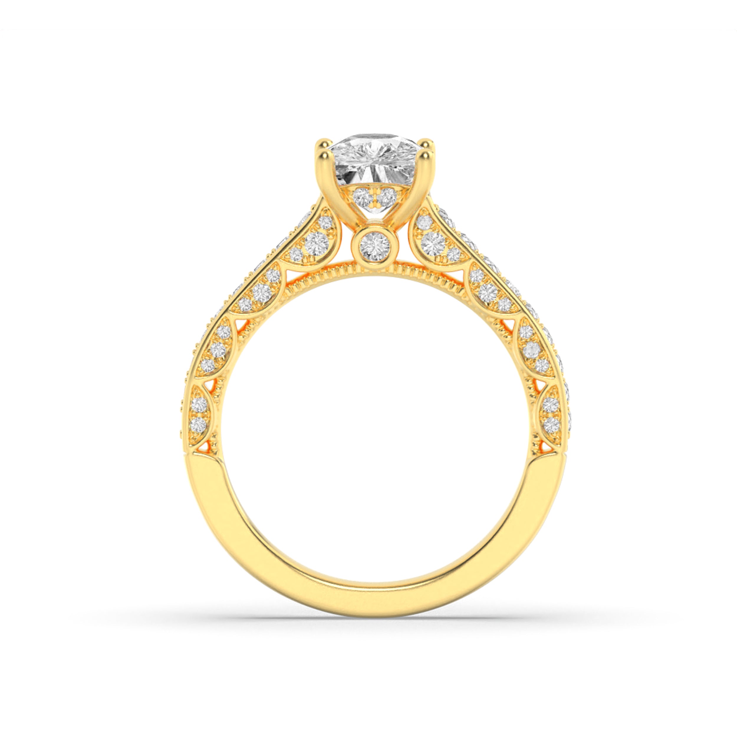 2.5CTW Elongated Cushion Shaped Lab Grown Diamond (F/VS) Accented Engagement Ring in 14K Gold