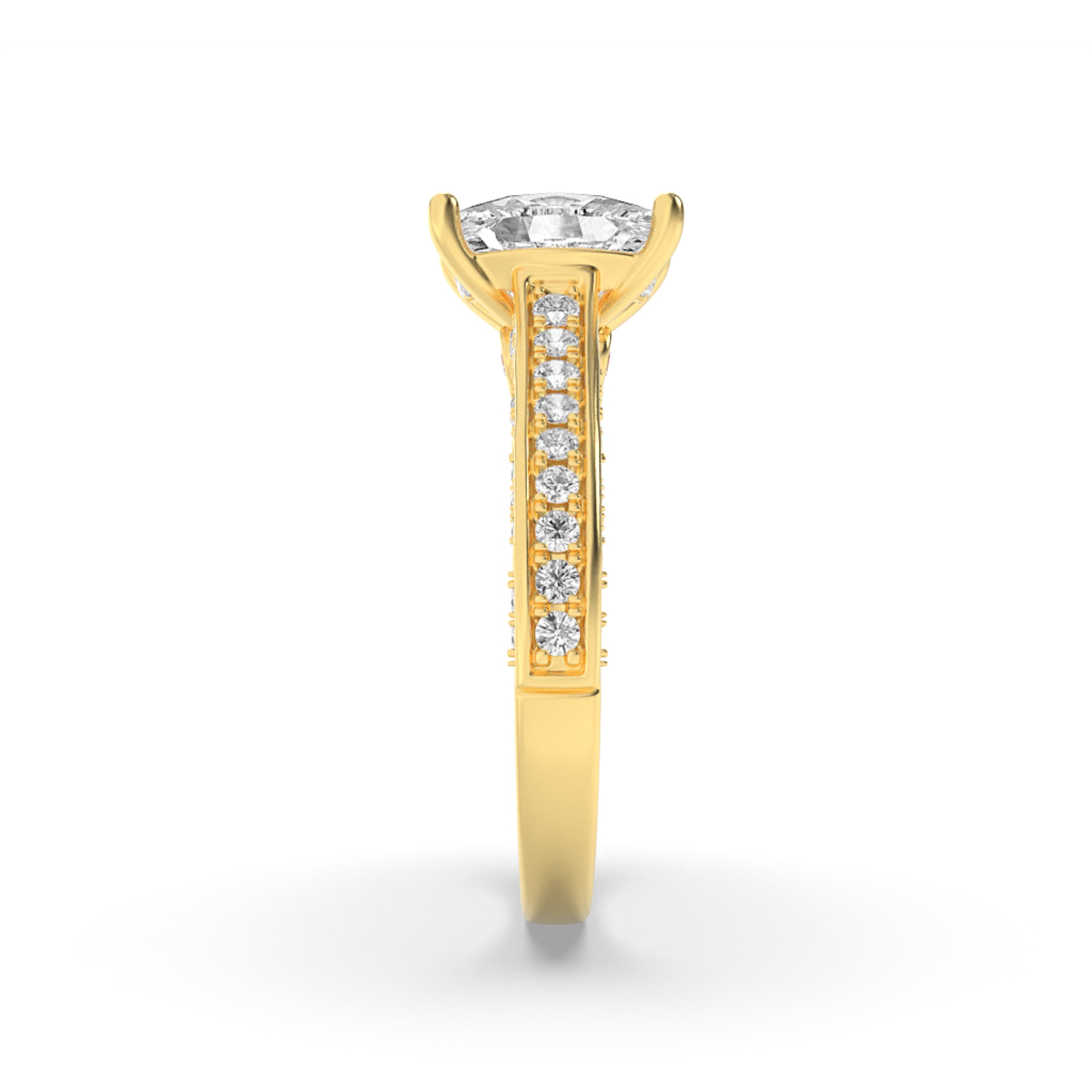 2.5CTW Elongated Cushion Shaped Lab Grown Diamond (F/VS) Accented Engagement Ring in 14K Gold