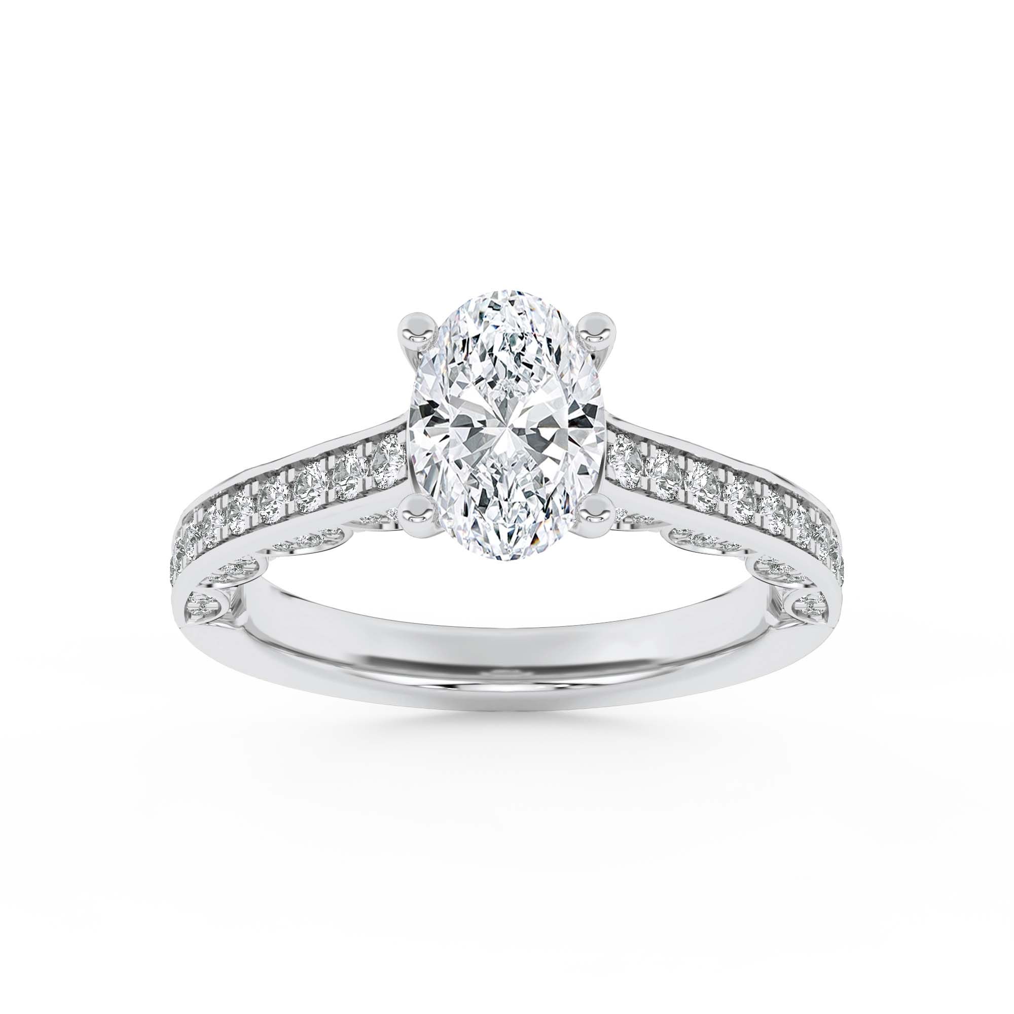 2CTW Oval Shaped Lab Grown Diamond (F/VS) Accented Engagement Ring in 14K Gold